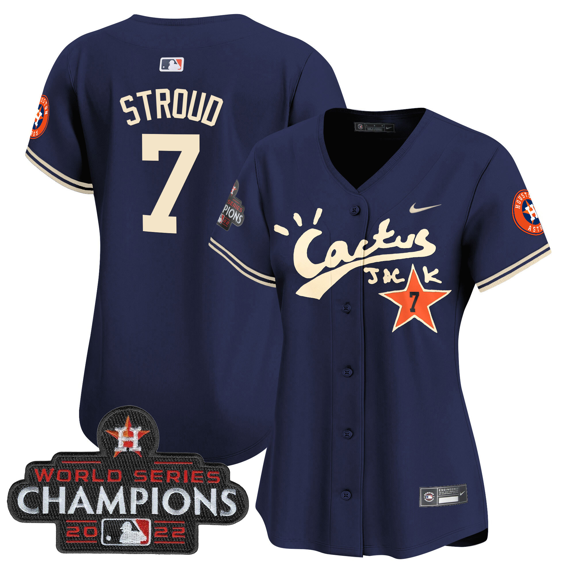 Women's Houston Astros Cactus Jack Champions Patch Vapor Premier Limited Jersey - All Stitched - Image 28