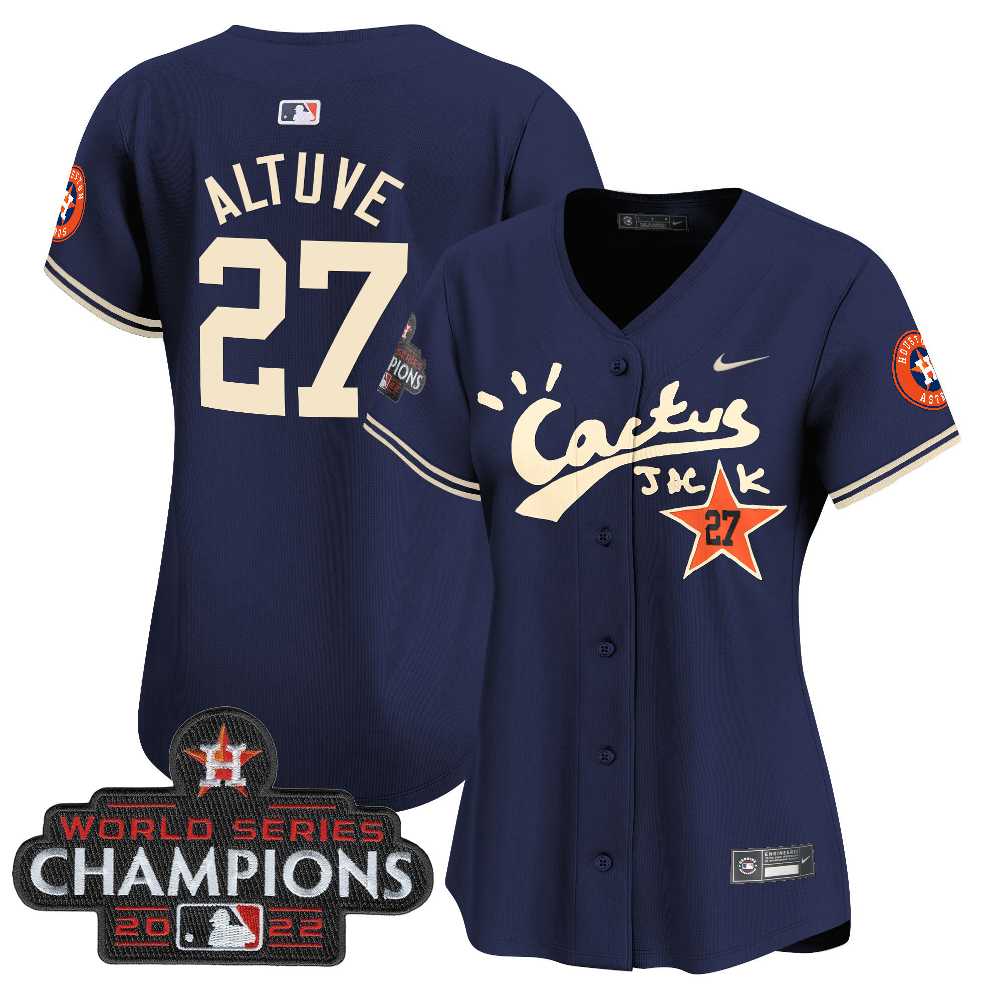 Women's Houston Astros Cactus Jack Champions Patch Vapor Premier Limited Jersey - All Stitched - Image 32