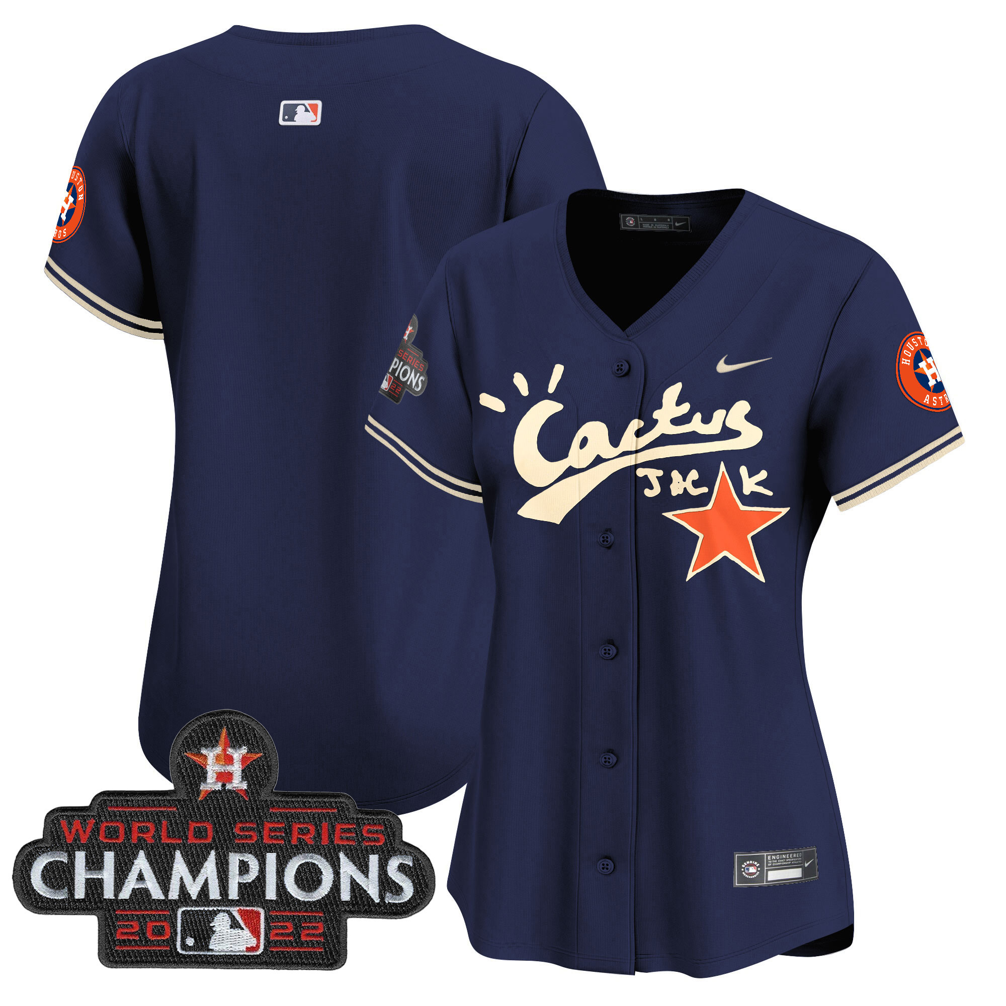 Women's Houston Astros Cactus Jack Champions Patch Vapor Premier Limited Jersey - All Stitched - Image 36