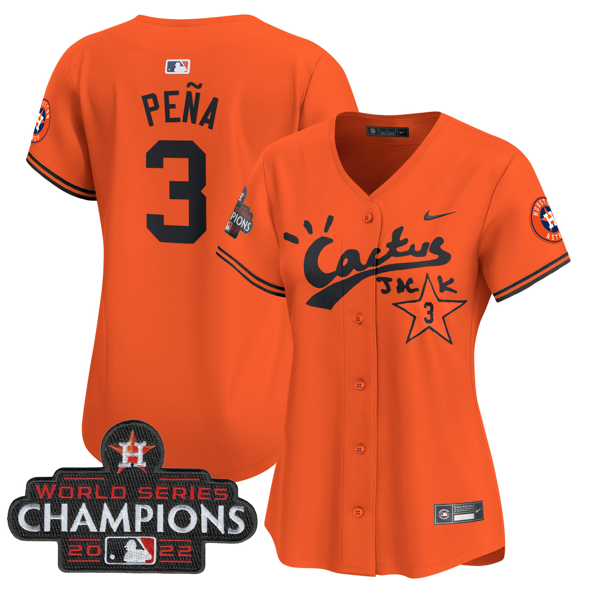 Women's Houston Astros Cactus Jack Champions Patch Vapor Premier Limited Jersey - All Stitched - Image 39
