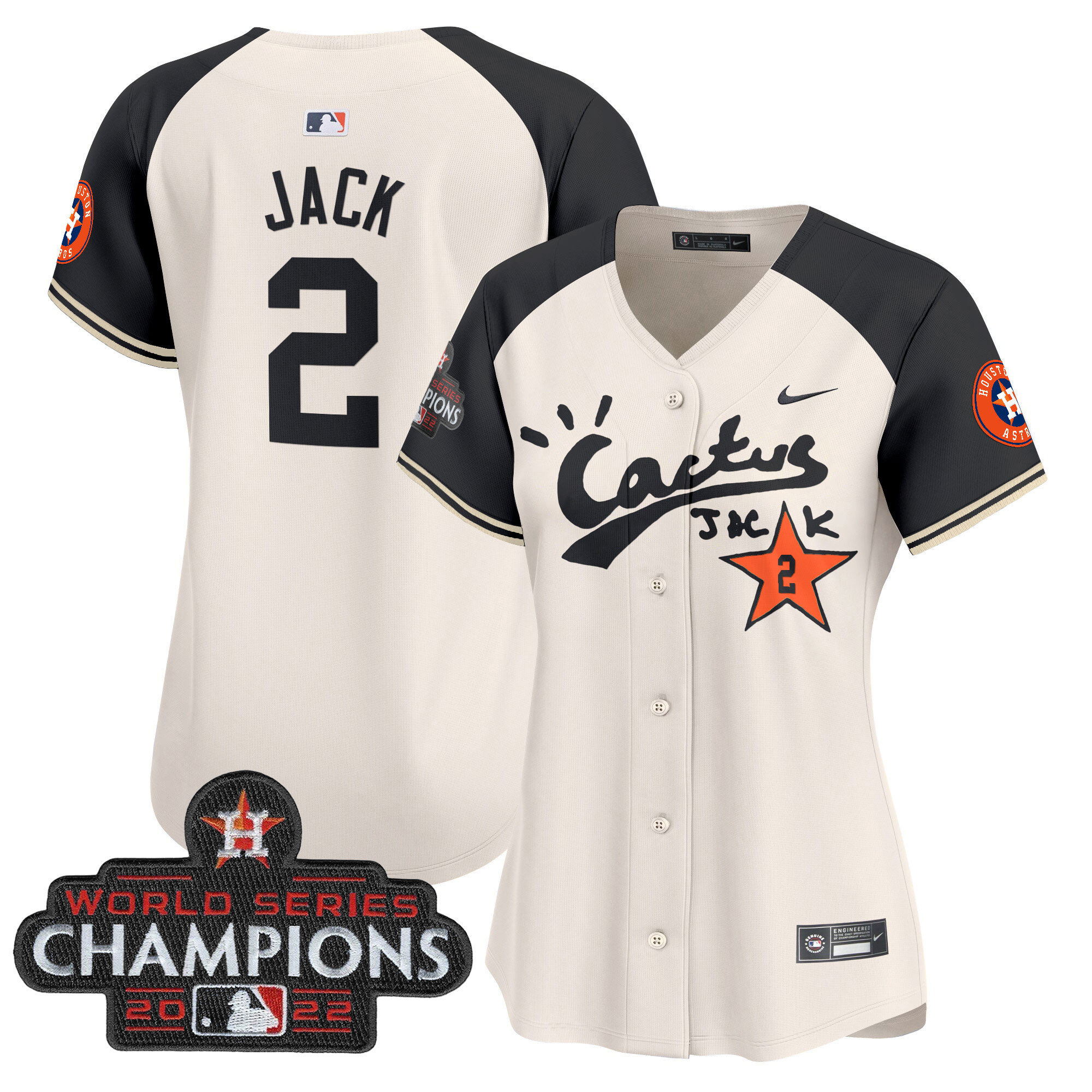 Women's Houston Astros Cactus Jack Champions Patch Vapor Premier Limited Jersey - All Stitched - Image 47