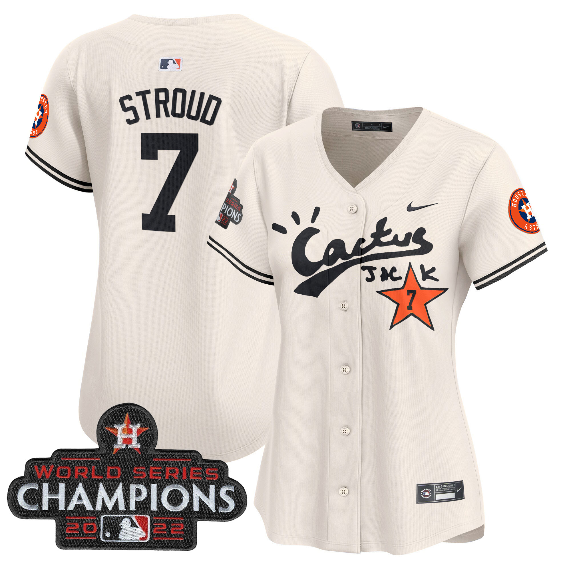 Women's Houston Astros Cactus Jack Champions Patch Vapor Premier Limited Jersey - All Stitched