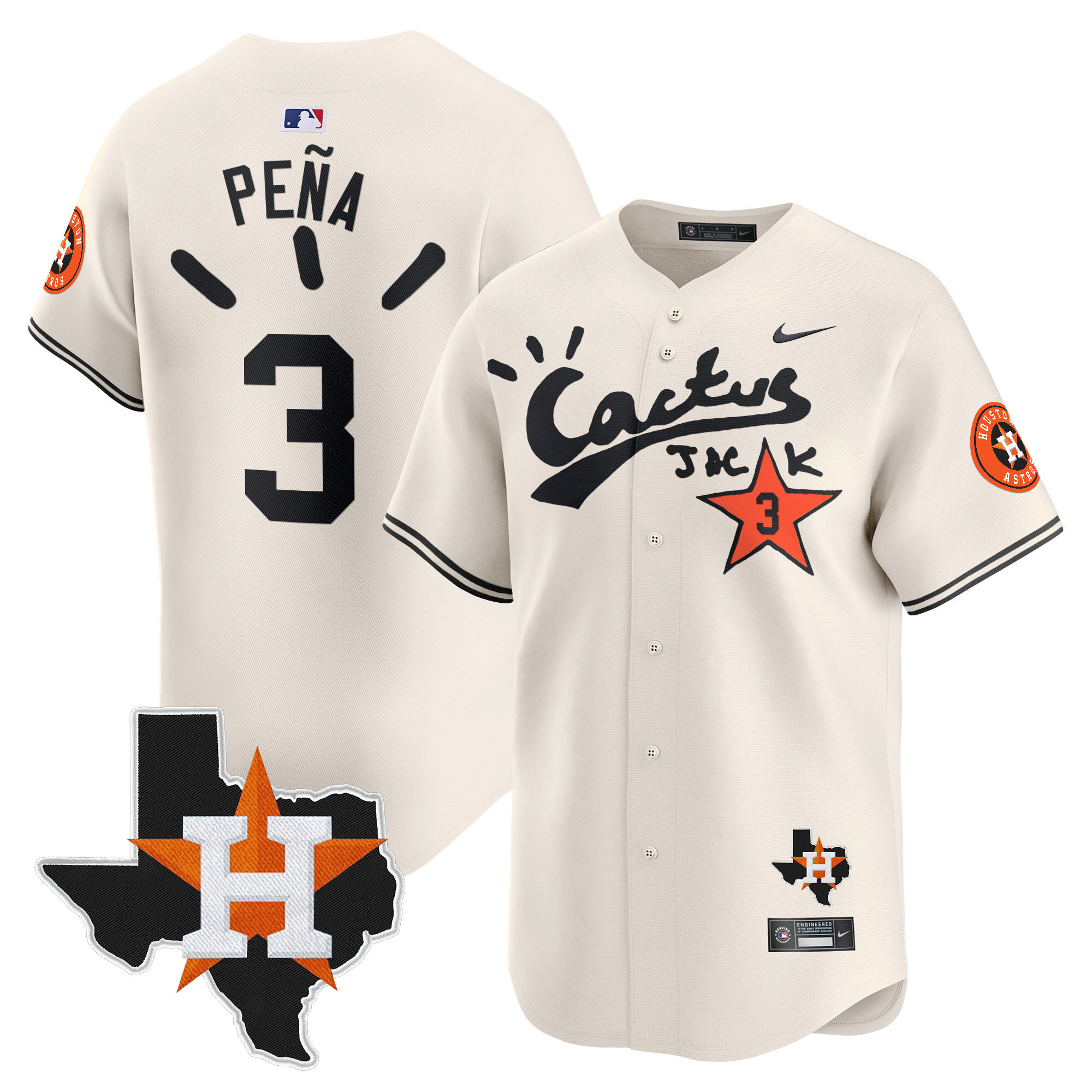 Men's Houston Astros Cactus Jack Patch Vapor Premier Limited Jersey V10 - Stitched - Image 3