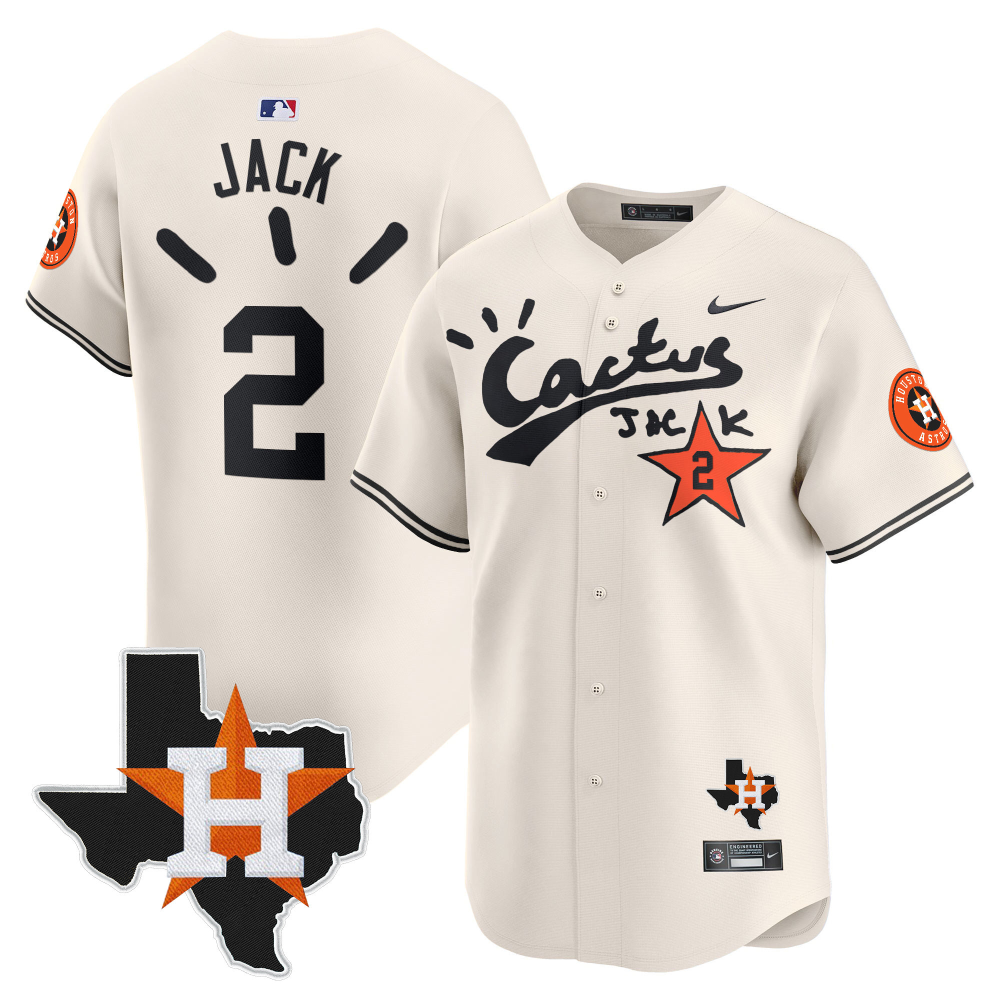 Men's Houston Astros Cactus Jack Patch Vapor Premier Limited Jersey V10 - Stitched - Image 2