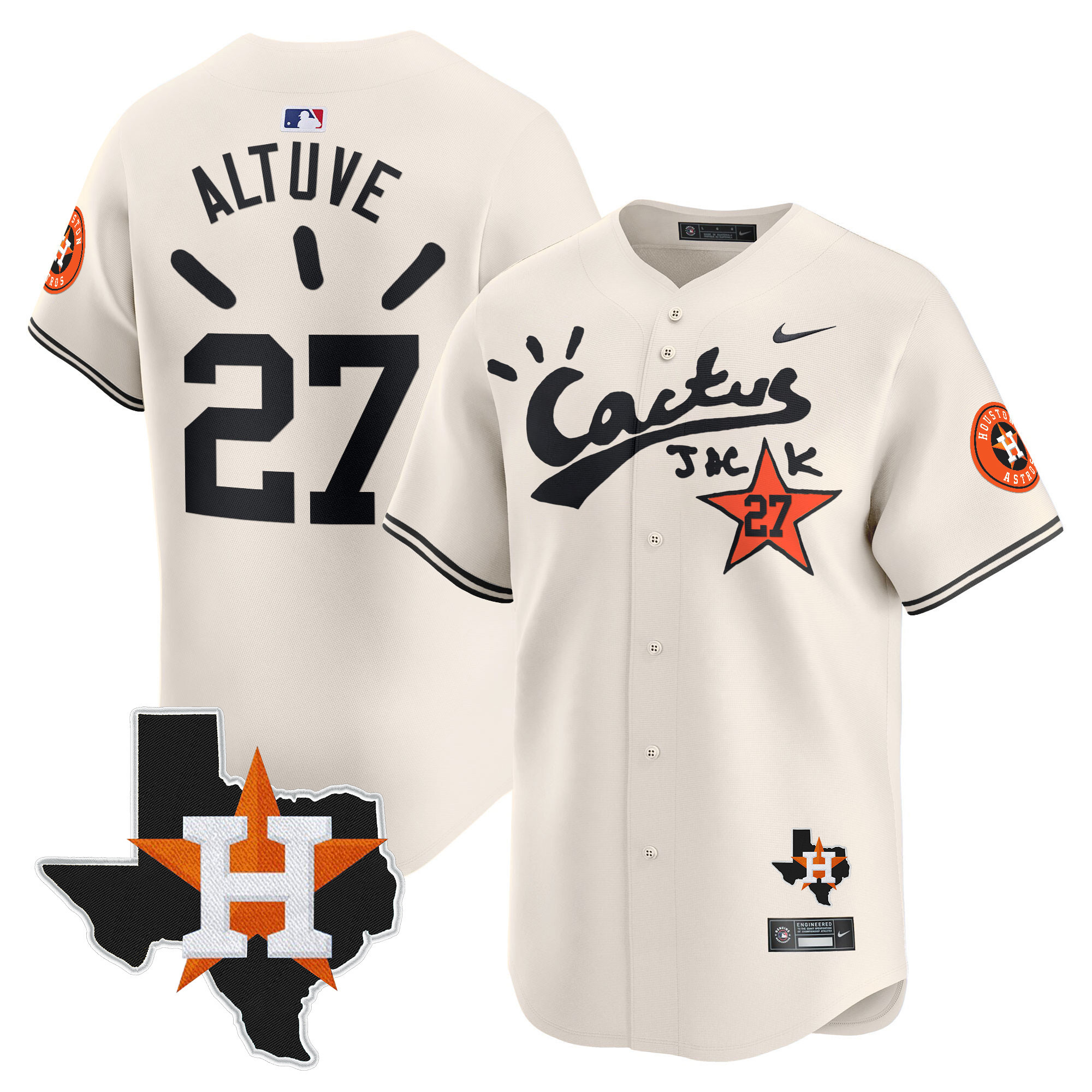 Men's Houston Astros Cactus Jack Patch Vapor Premier Limited Jersey V10 - Stitched - Image 5