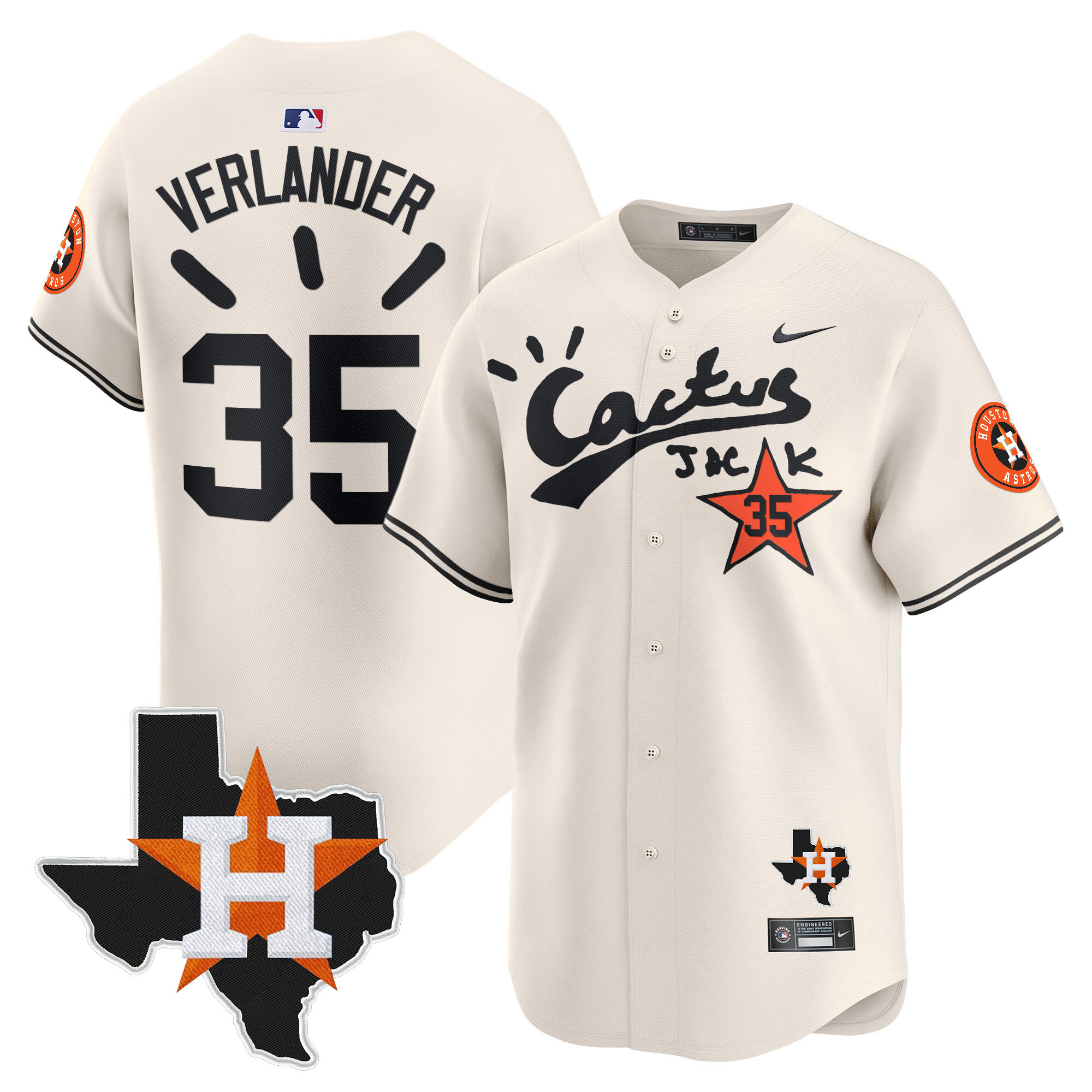 Men's Houston Astros Cactus Jack Patch Vapor Premier Limited Jersey V10 - Stitched - Image 7