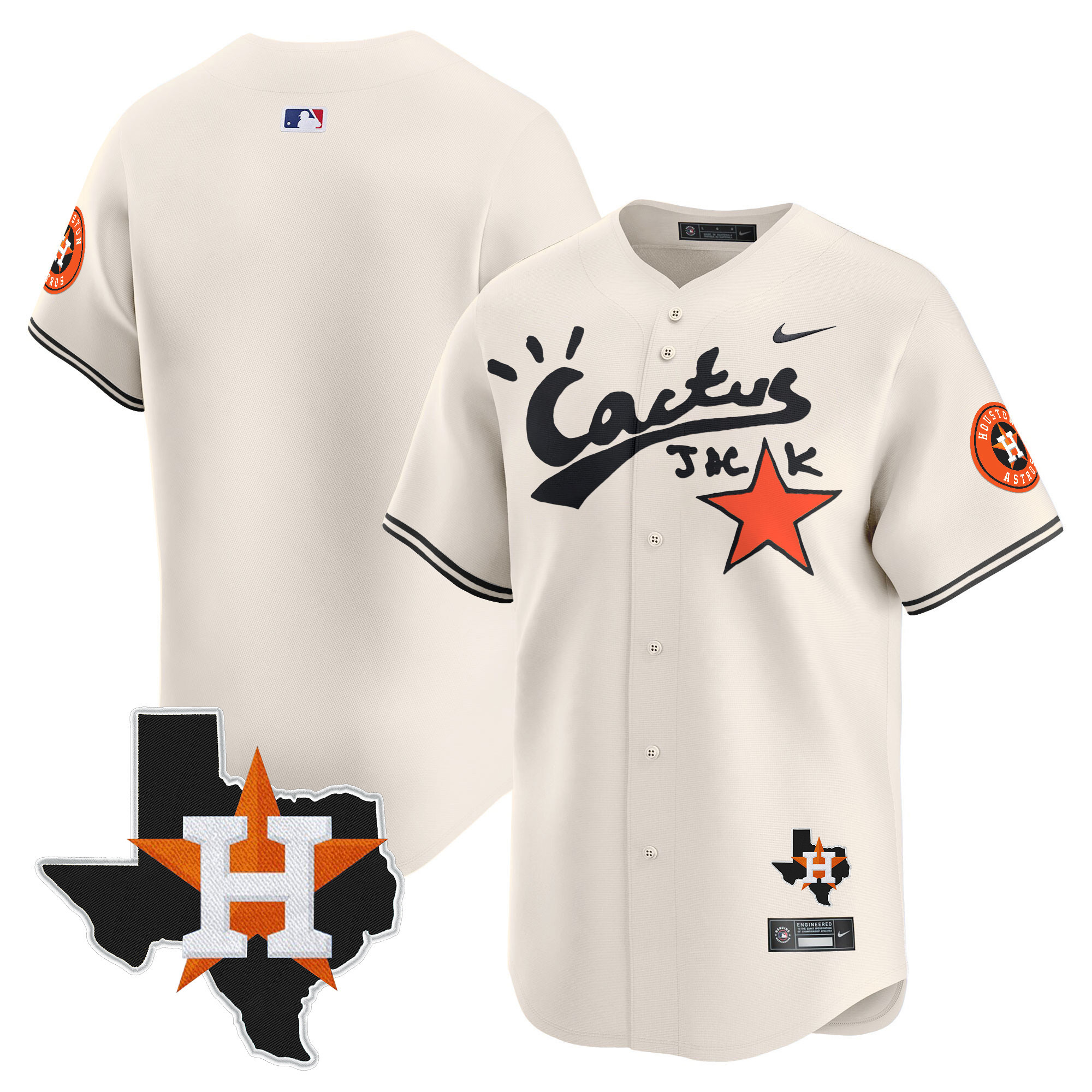 Men's Houston Astros Cactus Jack Patch Vapor Premier Limited Jersey V10 - Stitched - Image 9