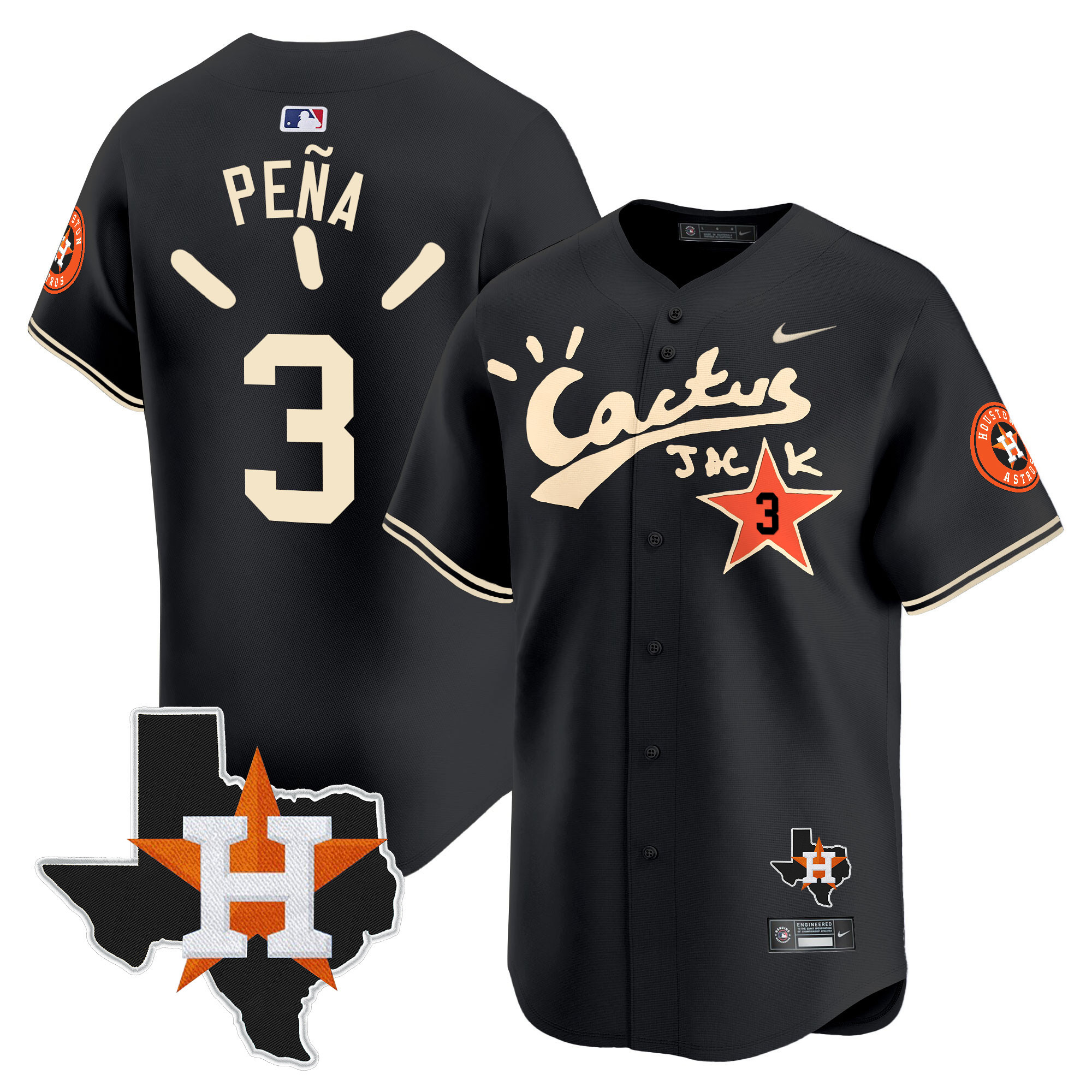 Men's Houston Astros Cactus Jack Patch Vapor Premier Limited Jersey V10 - Stitched - Image 12