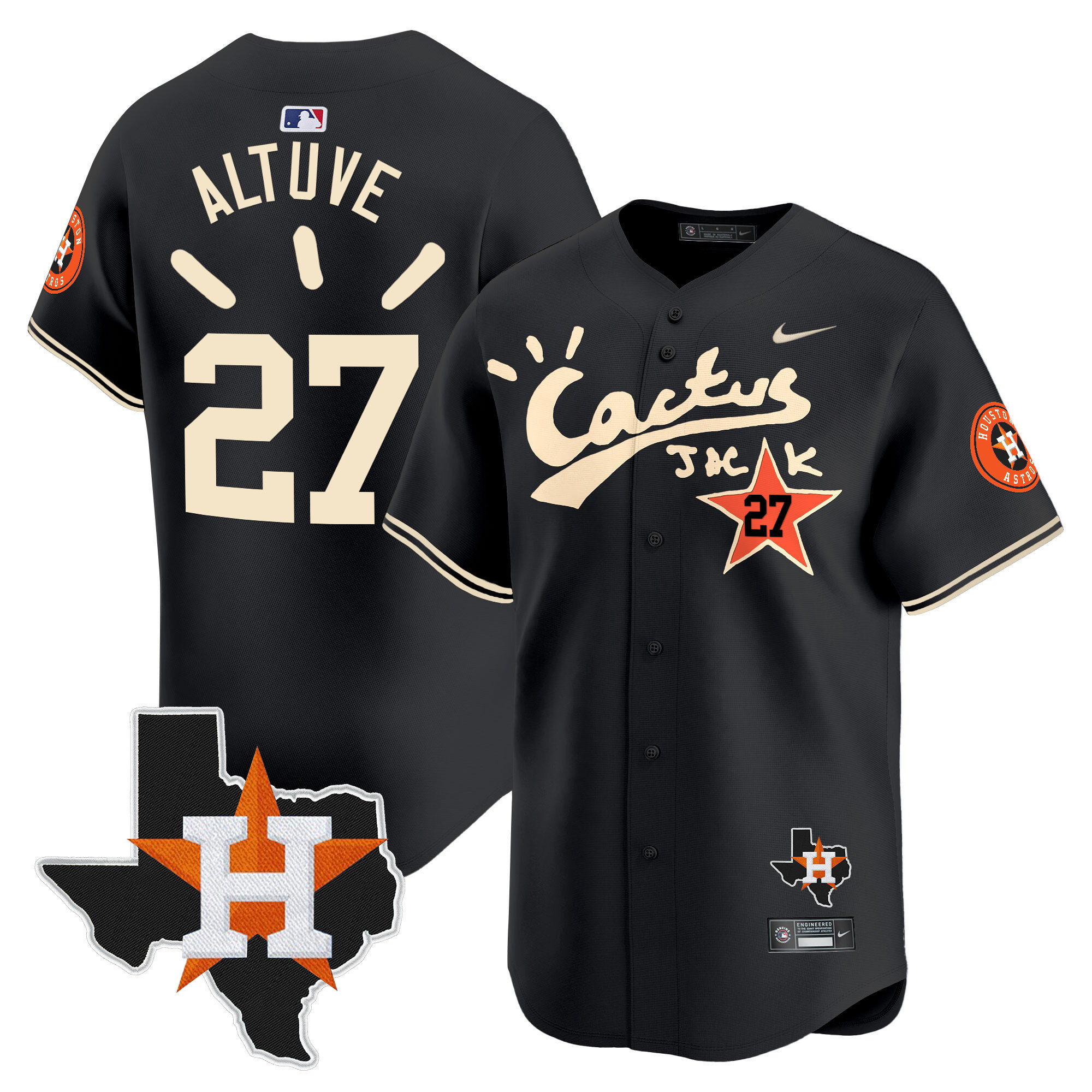 Men's Houston Astros Cactus Jack Patch Vapor Premier Limited Jersey V10 - Stitched - Image 14