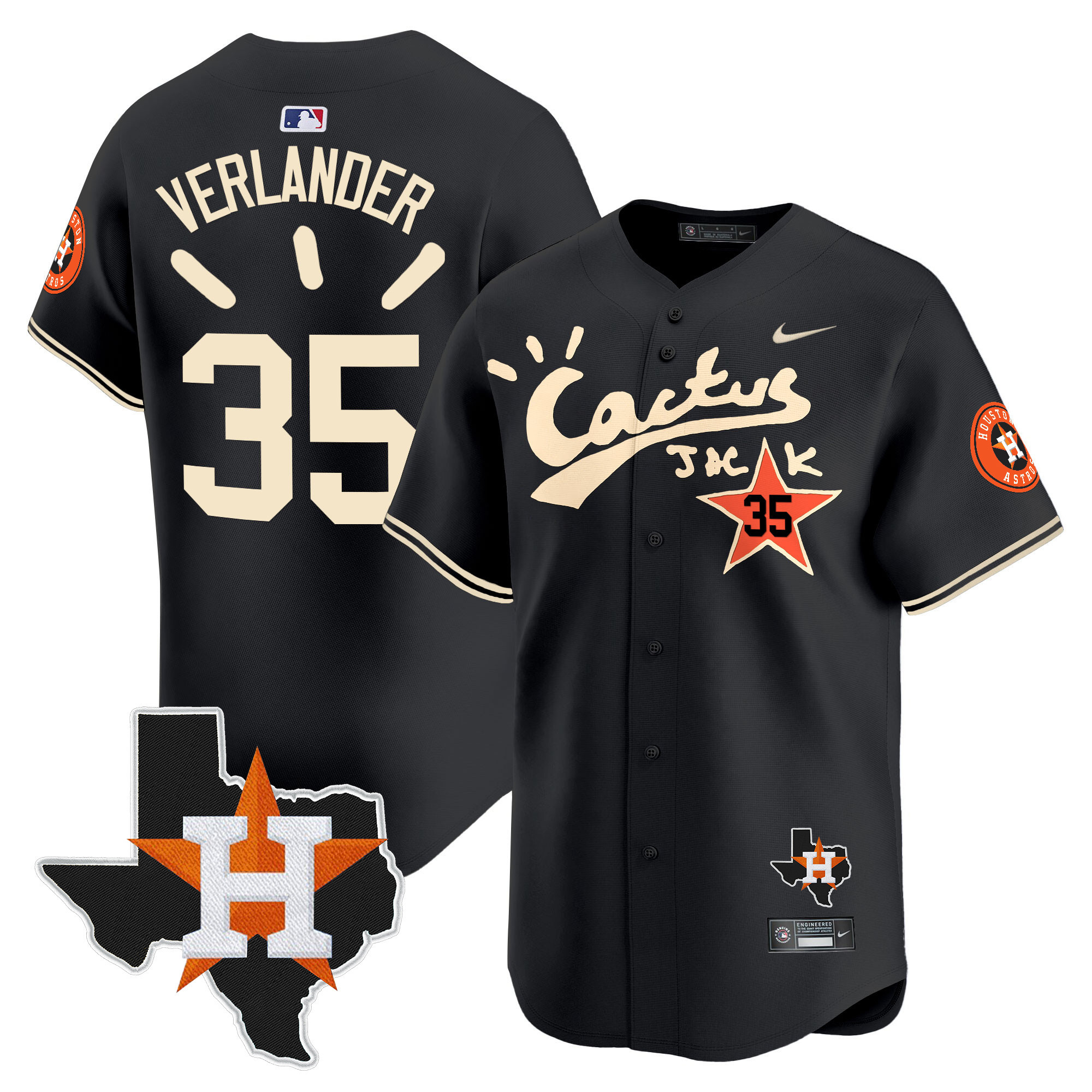 Men's Houston Astros Cactus Jack Patch Vapor Premier Limited Jersey V10 - Stitched - Image 16
