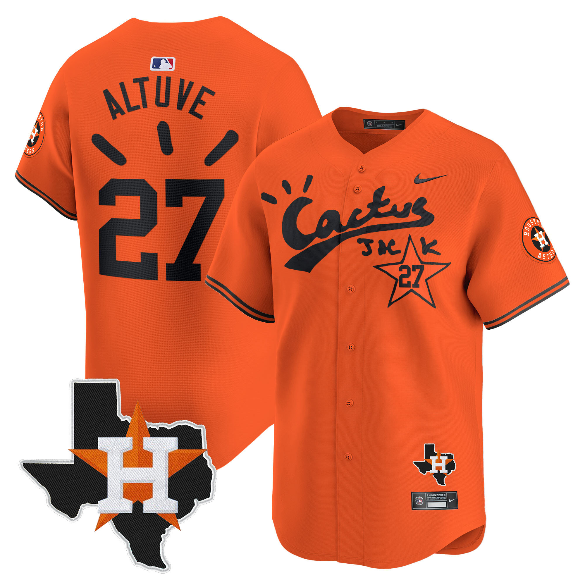 Men's Houston Astros Cactus Jack Patch Vapor Premier Limited Jersey V10 - Stitched - Image 41