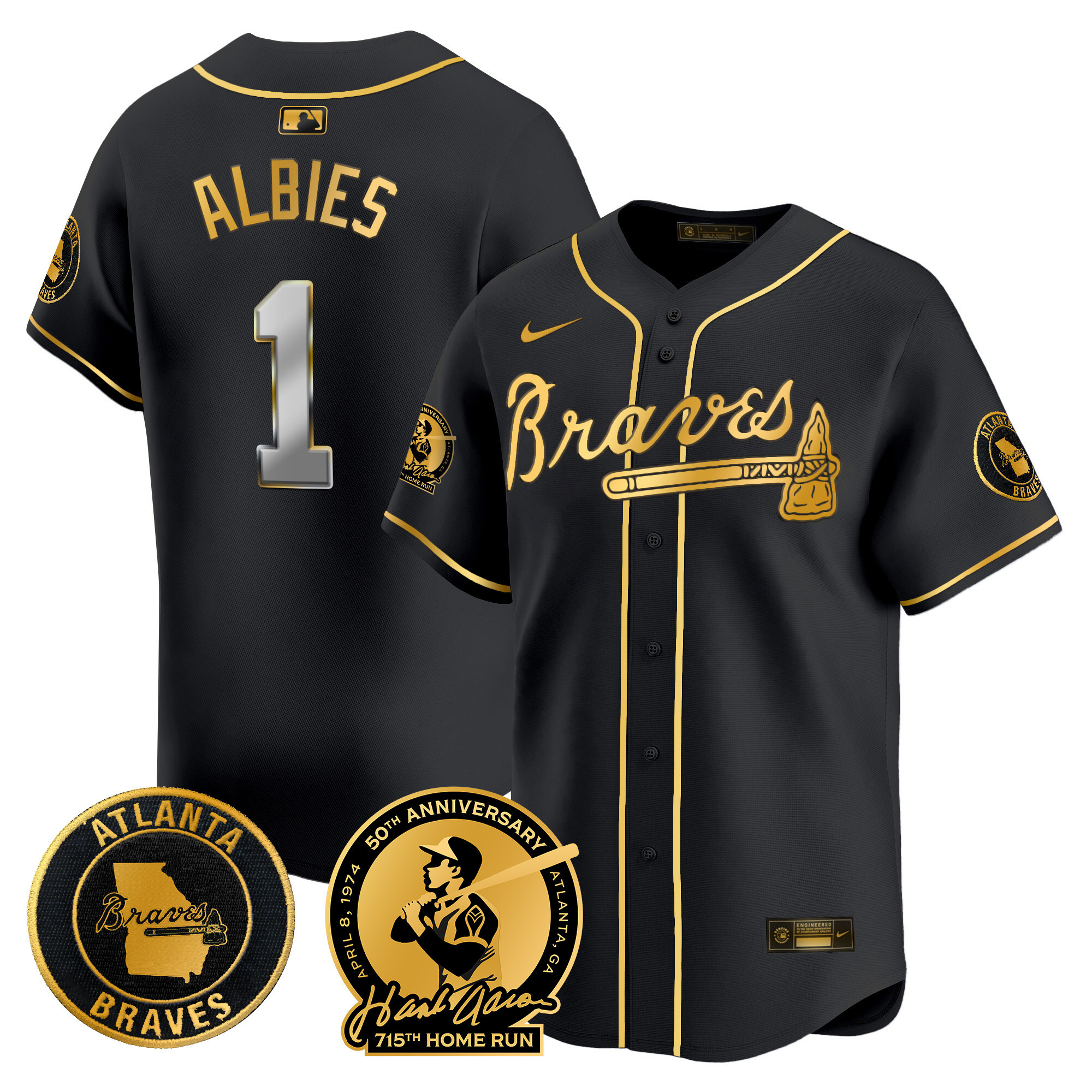 Men's Atlanta Braves Hank Aaron 715th Home Run Patch Vapor Premier Limited Jersey - All Stitched - Image 7