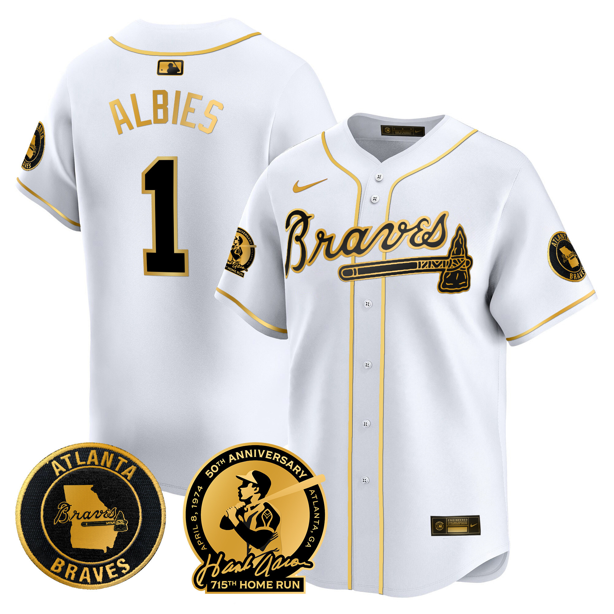 Men's Atlanta Braves Hank Aaron 715th Home Run Patch Vapor Premier Limited Jersey - All Stitched - Image 16