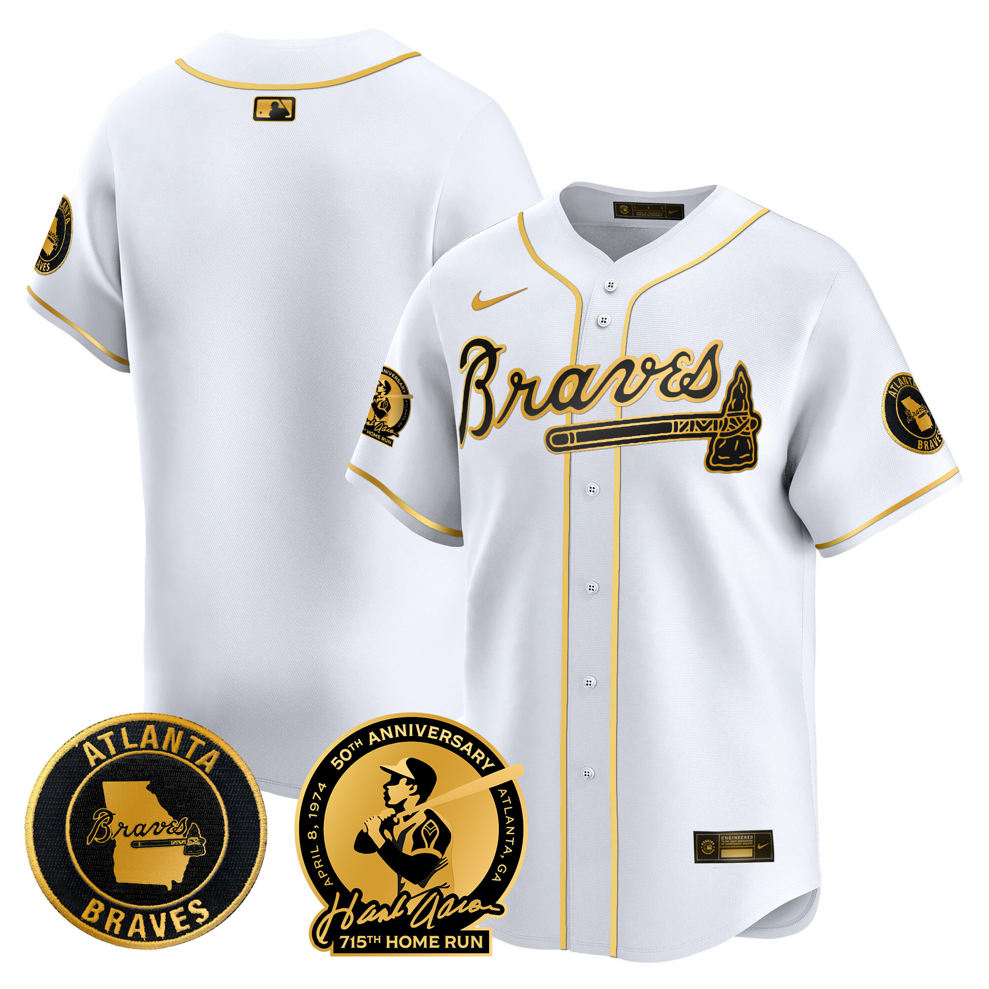 Men's Atlanta Braves Hank Aaron 715th Home Run Patch Vapor Premier Limited Jersey - All Stitched - Image 18