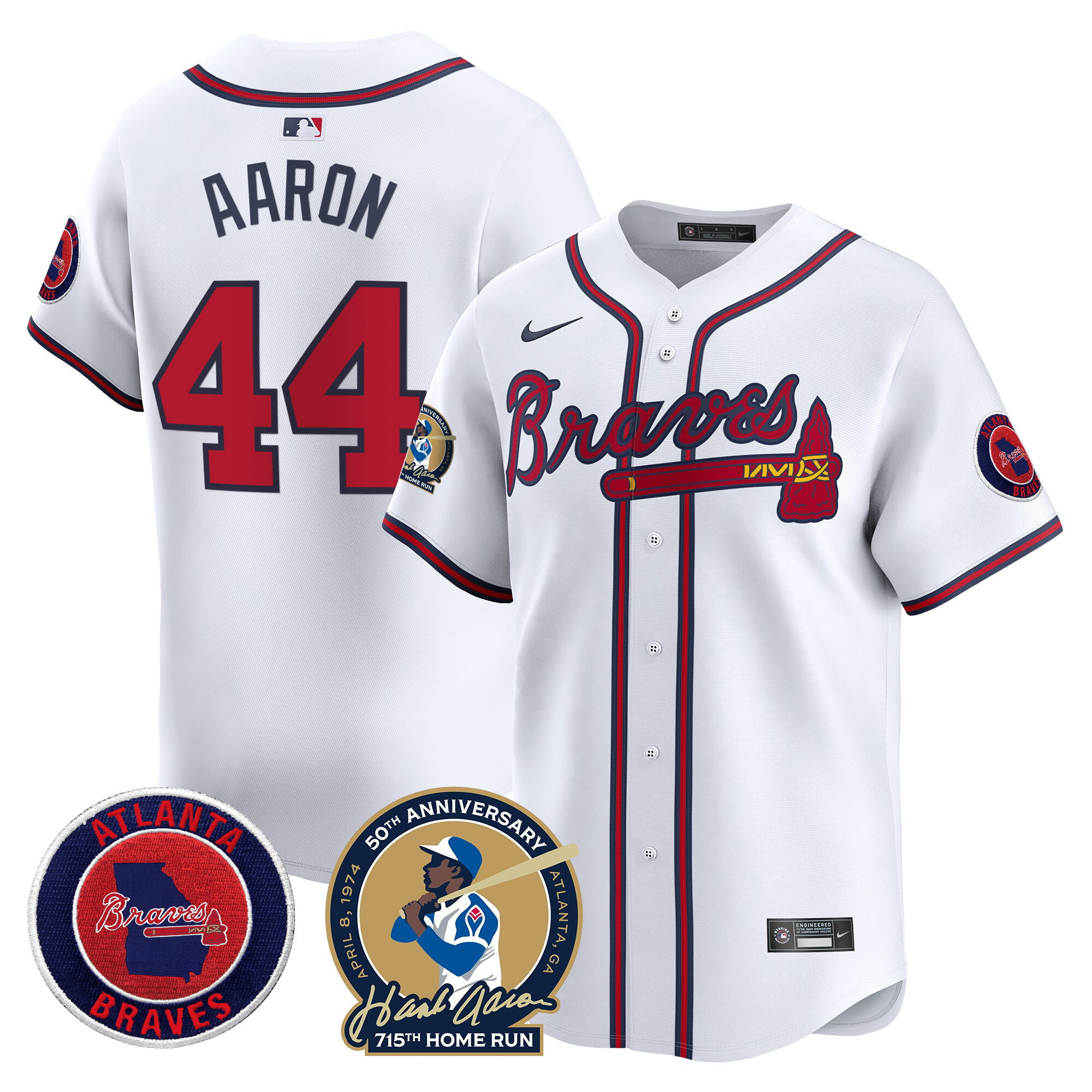 Men's Atlanta Braves Hank Aaron 715th Home Run Patch Vapor Premier Limited Jersey - All Stitched - Image 26