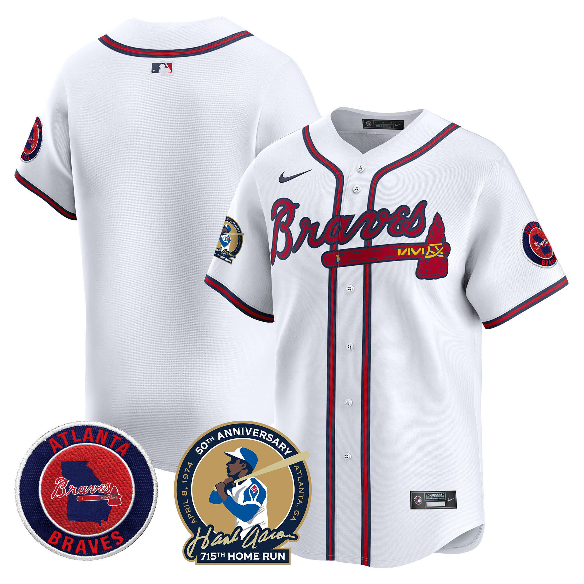 Men's Atlanta Braves Hank Aaron 715th Home Run Patch Vapor Premier Limited Jersey - All Stitched - Image 27
