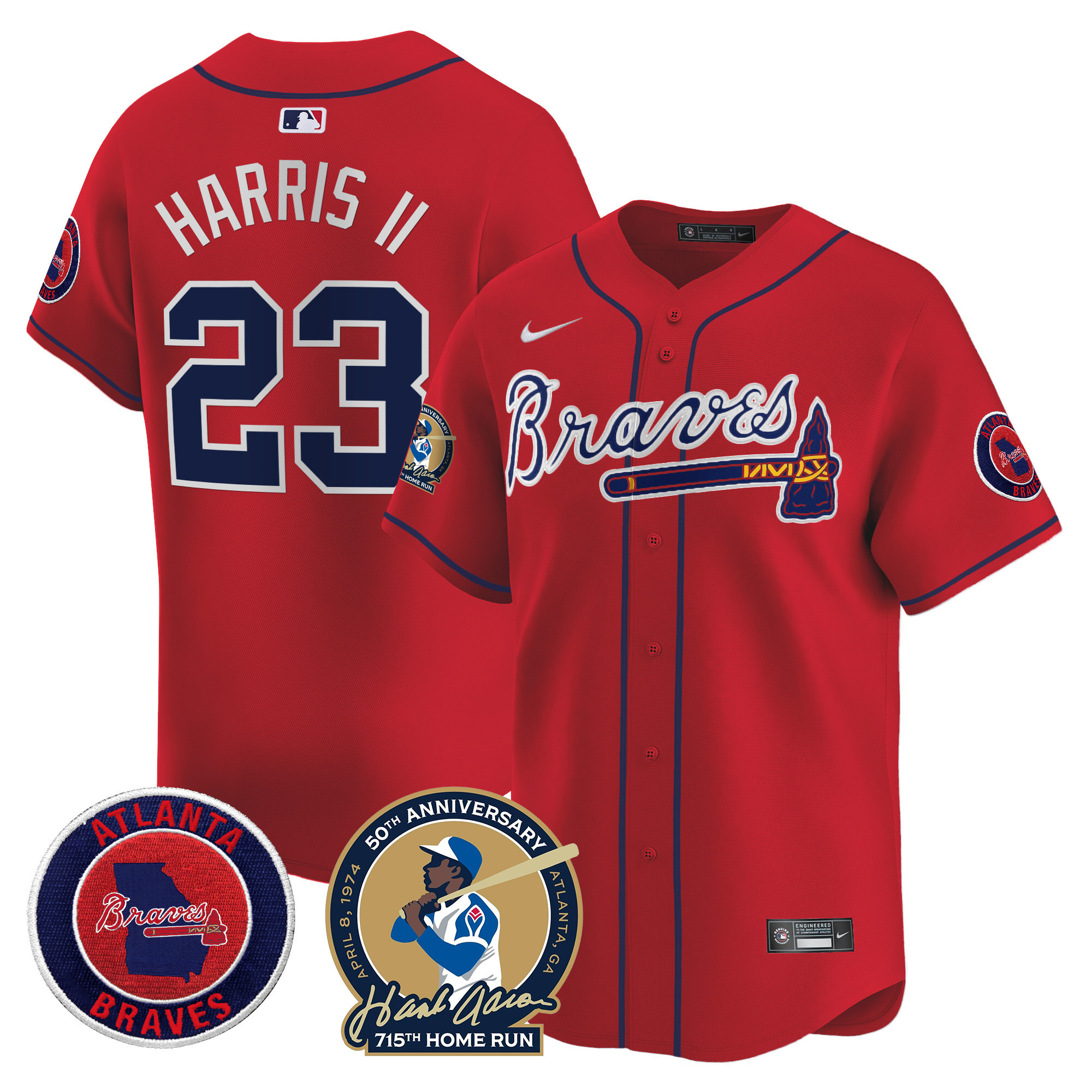 Men's Atlanta Braves Hank Aaron 715th Home Run Patch Vapor Premier Limited Jersey - All Stitched - Image 32
