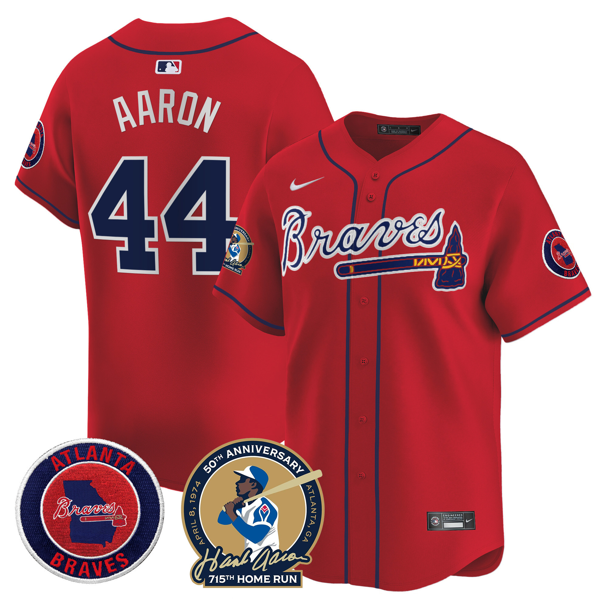 Men's Atlanta Braves Hank Aaron 715th Home Run Patch Vapor Premier Limited Jersey - All Stitched - Image 35
