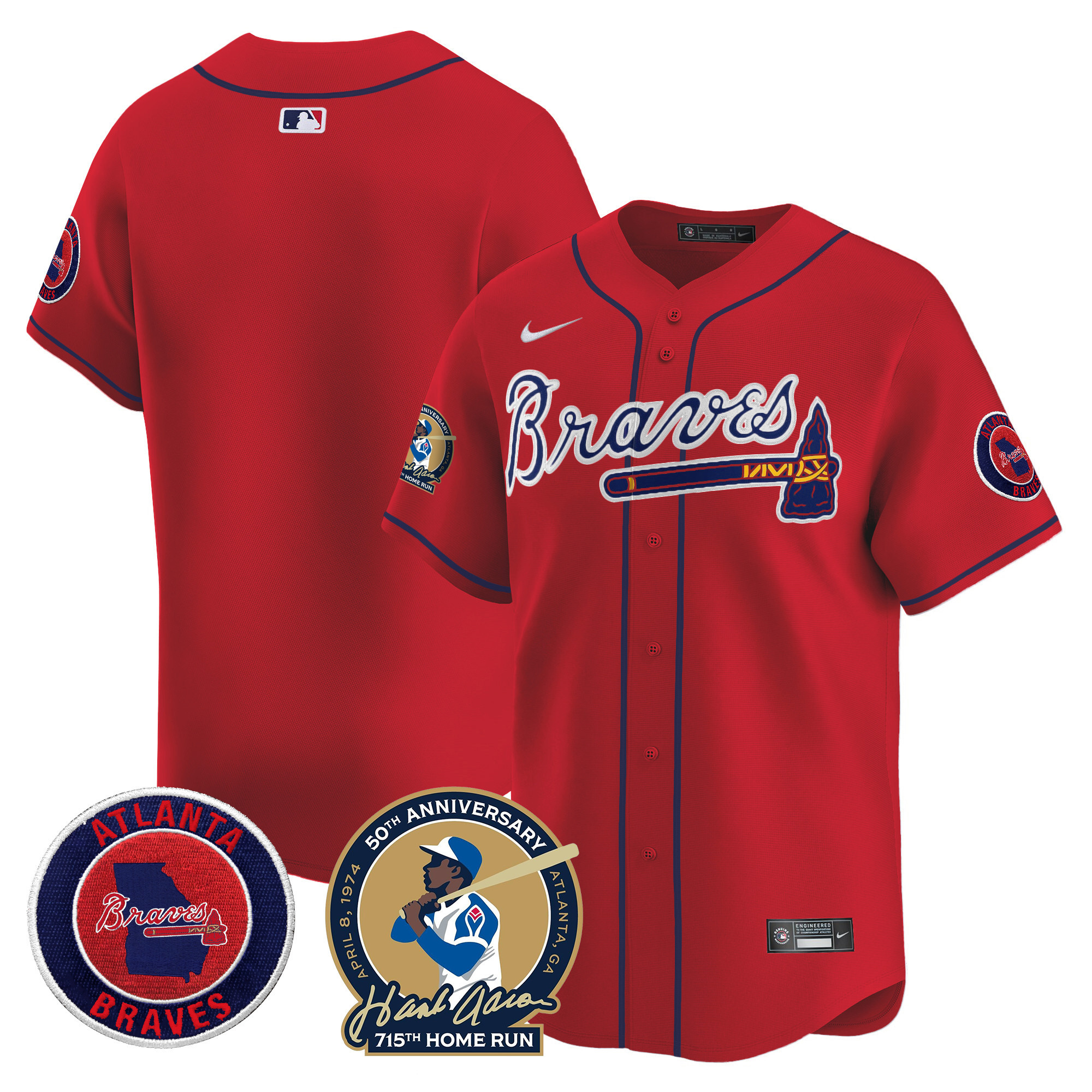 Men's Atlanta Braves Hank Aaron 715th Home Run Patch Vapor Premier Limited Jersey - All Stitched - Image 36