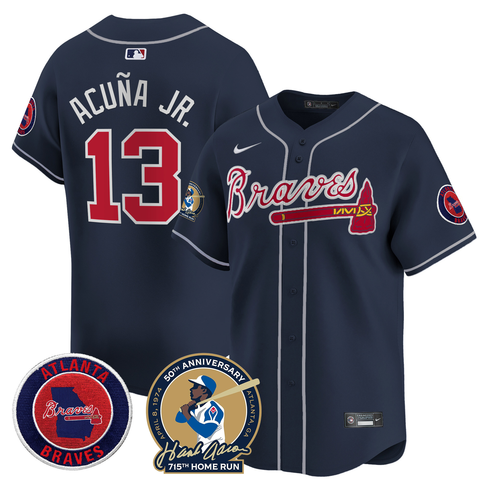 Men's Atlanta Braves Hank Aaron 715th Home Run Patch Vapor Premier Limited Jersey - All Stitched - Image 37