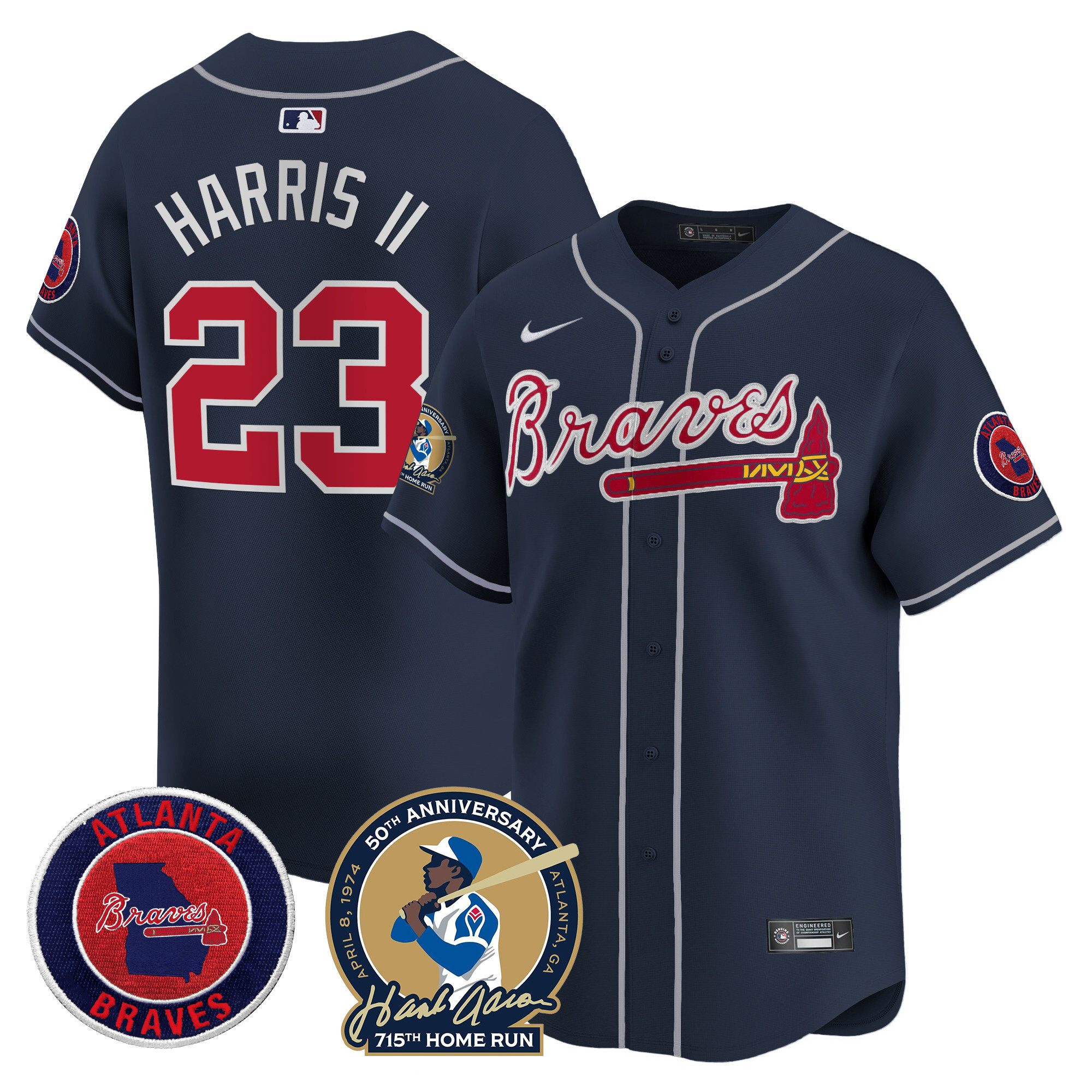 Men's Atlanta Braves Hank Aaron 715th Home Run Patch Vapor Premier Limited Jersey - All Stitched - Image 41