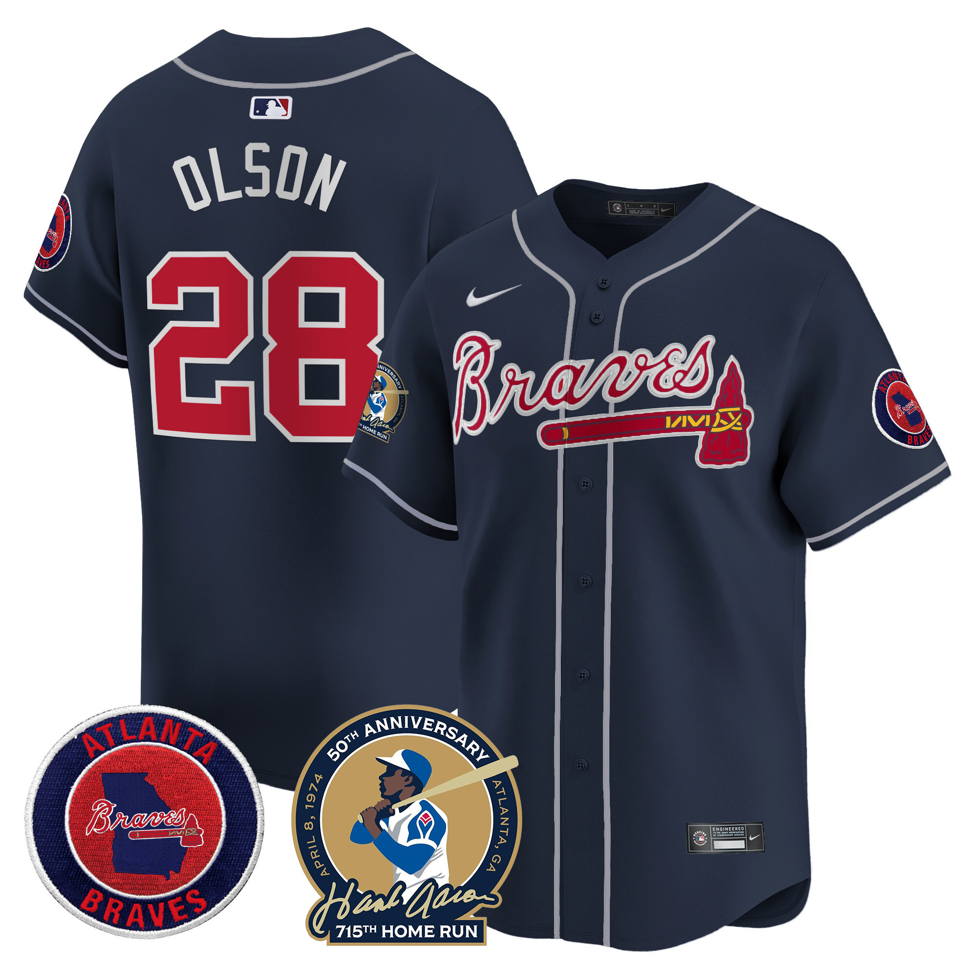 Men's Atlanta Braves Hank Aaron 715th Home Run Patch Vapor Premier Limited Jersey - All Stitched - Image 42