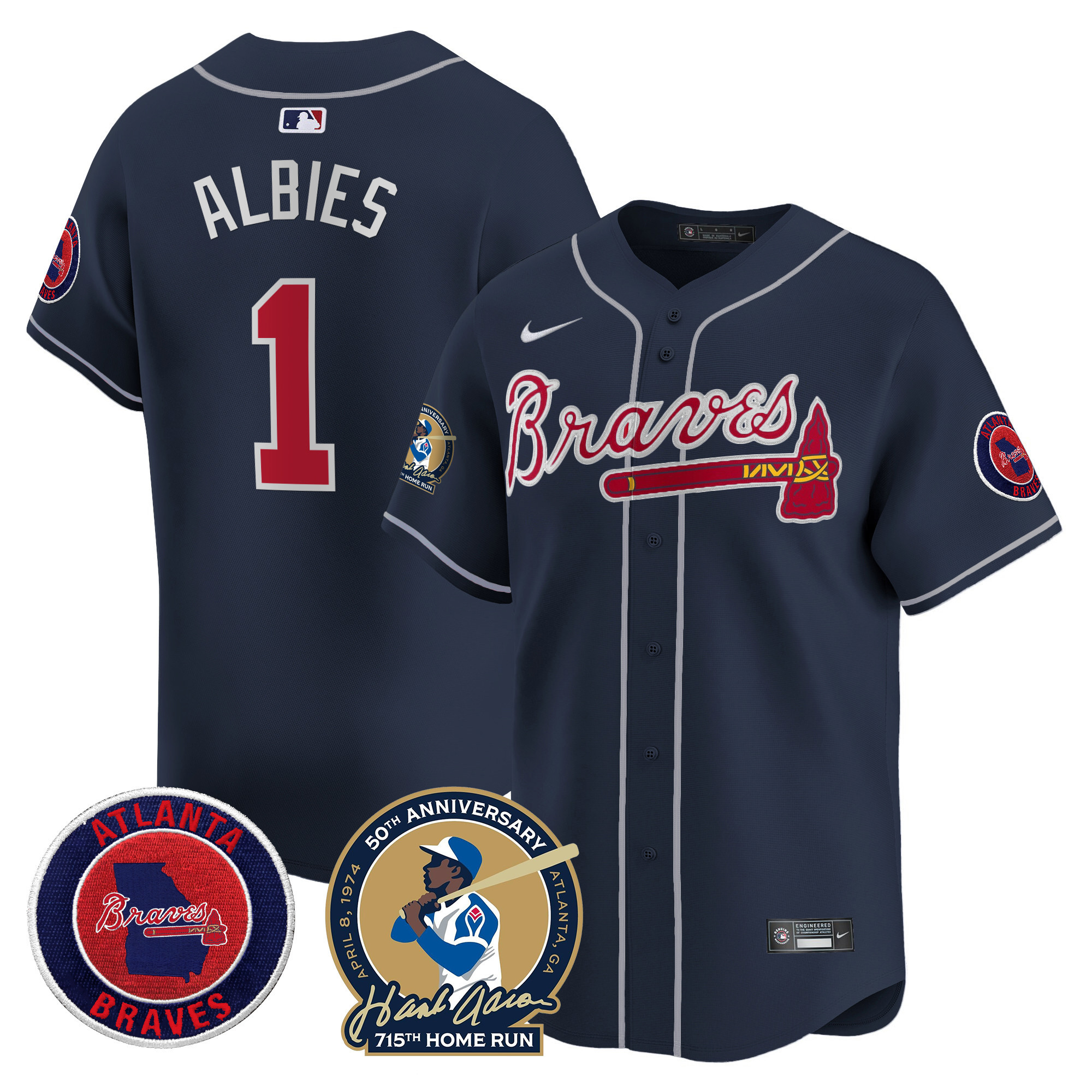 Men's Atlanta Braves Hank Aaron 715th Home Run Patch Vapor Premier Limited Jersey - All Stitched - Image 43