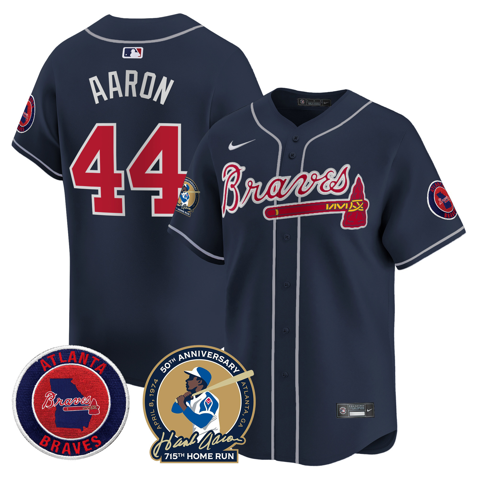 Men's Atlanta Braves Hank Aaron 715th Home Run Patch Vapor Premier Limited Jersey - All Stitched - Image 44