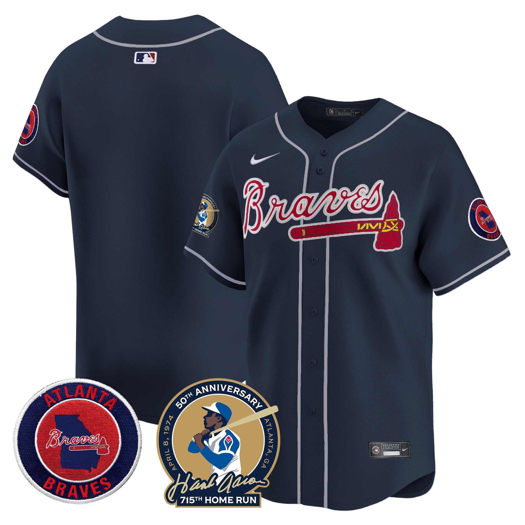 Men's Atlanta Braves Hank Aaron 715th Home Run Patch Vapor Premier Limited Jersey - All Stitched - Image 45