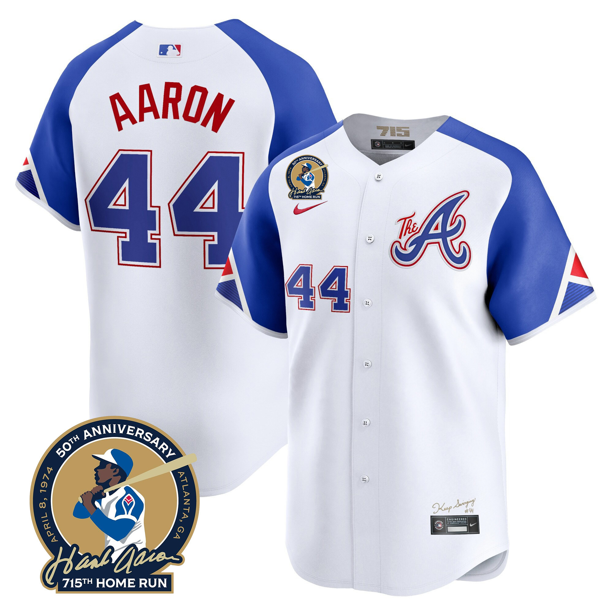 Men's Atlanta Braves Hank Aaron 715th Home Run Patch Vapor Premier Limited Jersey - All Stitched - Image 53