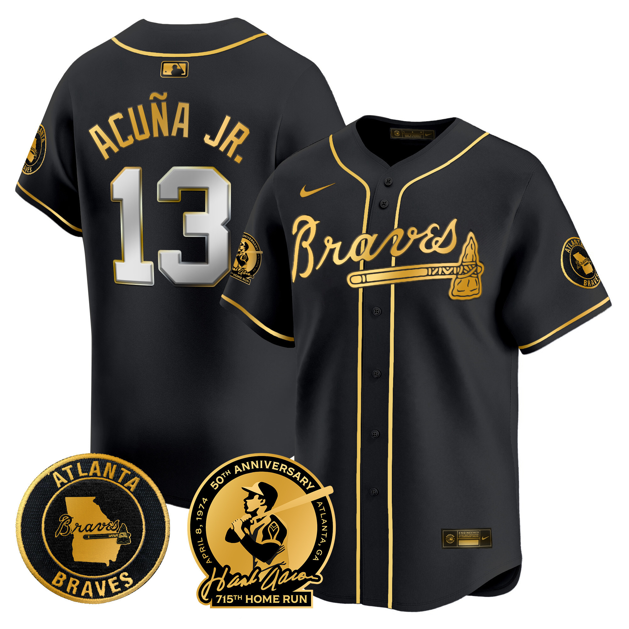 Men's Atlanta Braves Hank Aaron 715th Home Run Patch Vapor Premier Limited Jersey - All Stitched