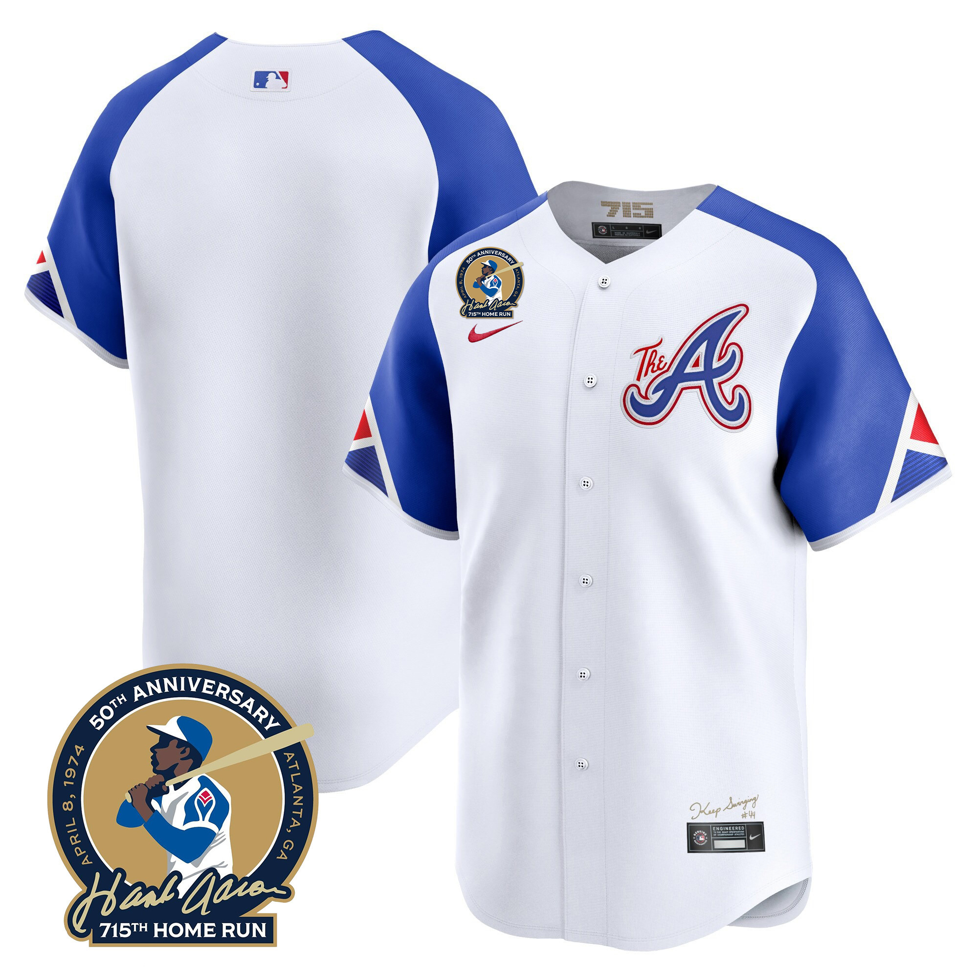 Men's Atlanta Braves Hank Aaron 715th Home Run Patch Vapor Premier Limited Jersey - All Stitched - Image 54