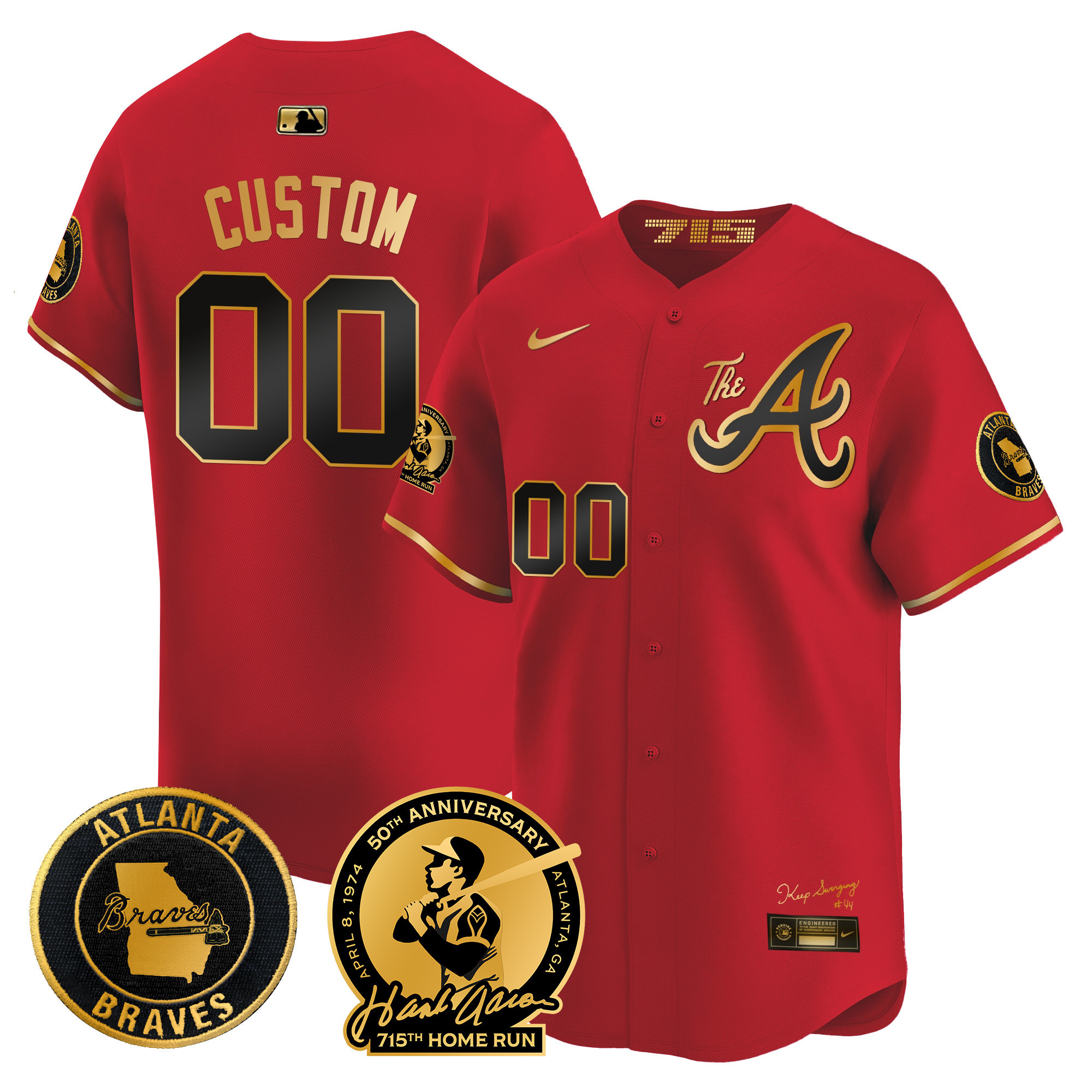 Atlanta Braves Hank Aaron 715th Home Run Patch Vapor Premier Limited Custom Jersey V2 - All Stitched - Image 3