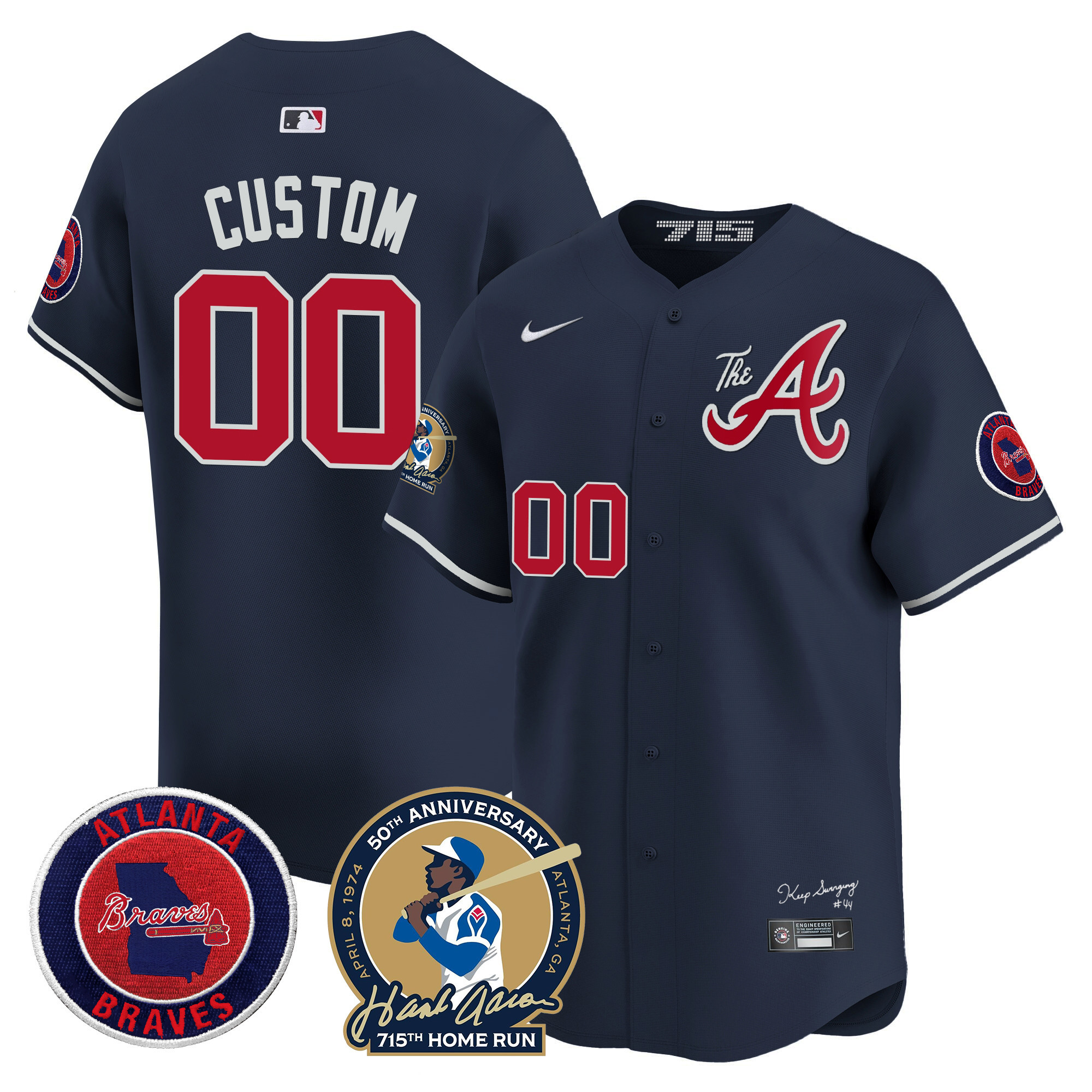 Atlanta Braves Hank Aaron 715th Home Run Patch Vapor Premier Limited Custom Jersey V2 - All Stitched - Image 5