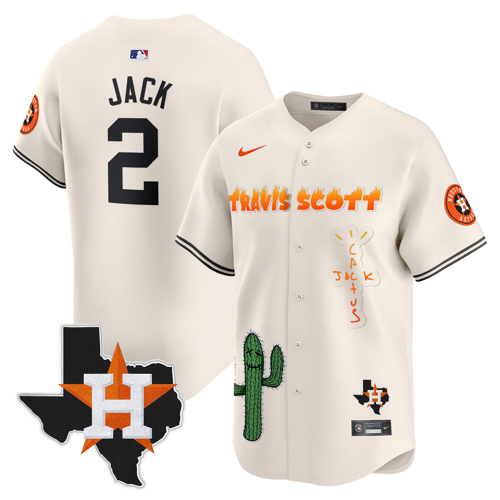 Men's Houston Astros Cactus Jack Patch Vapor Premier Limited Jersey V9 - Stitched - Image 2