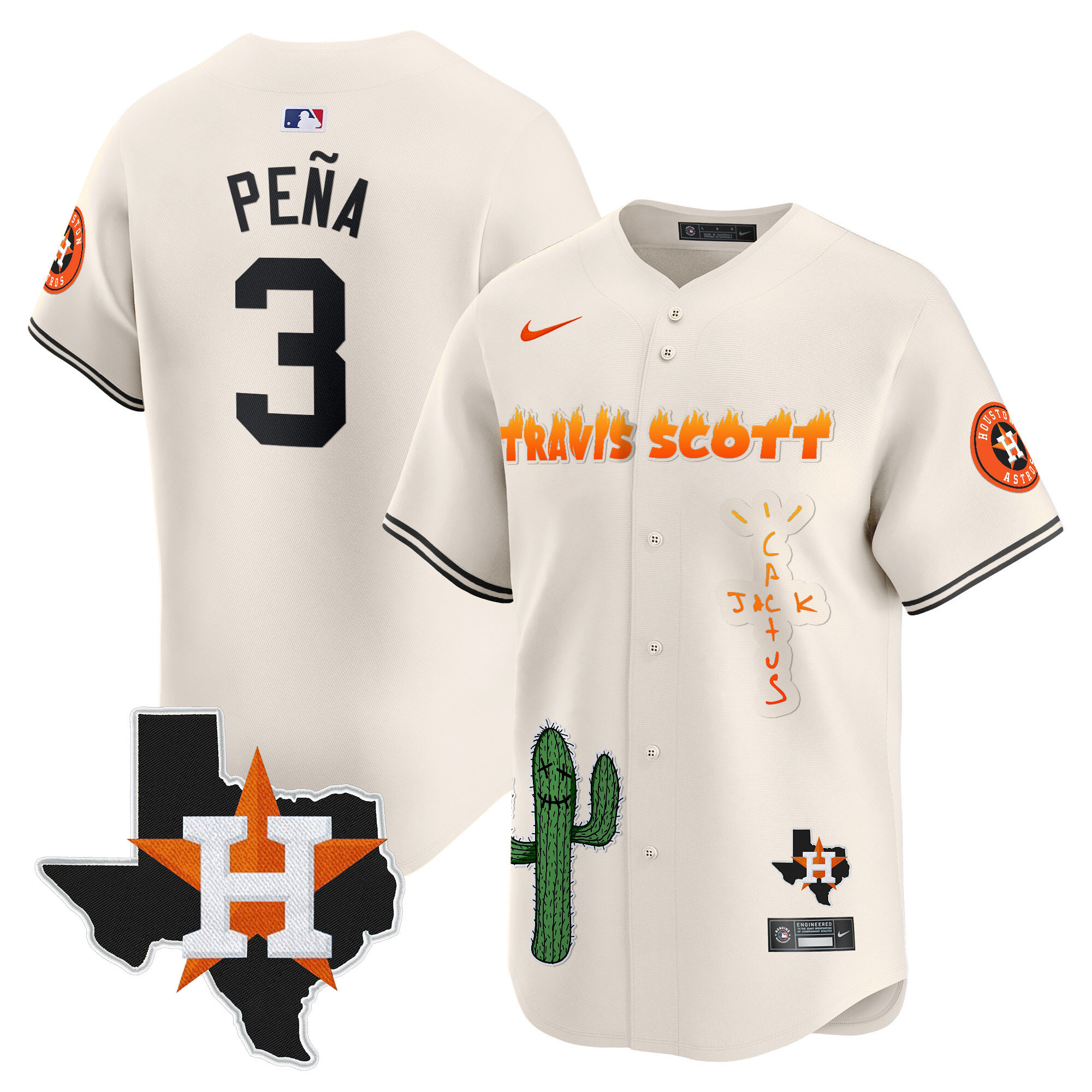 Men's Houston Astros Cactus Jack Patch Vapor Premier Limited Jersey V9 - Stitched - Image 3