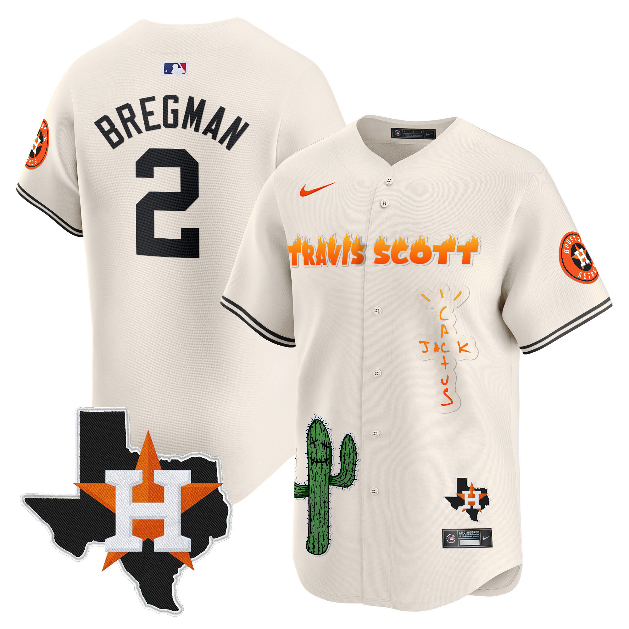 Men's Houston Astros Cactus Jack Patch Vapor Premier Limited Jersey V9 - Stitched - Image 4