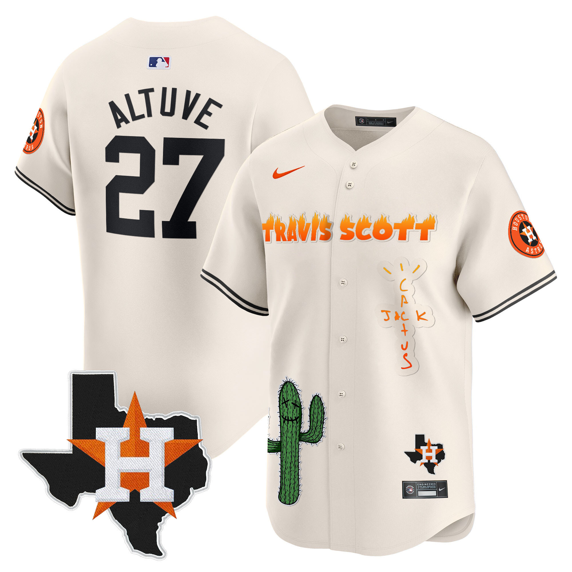 Men's Houston Astros Cactus Jack Patch Vapor Premier Limited Jersey V9 - Stitched - Image 5