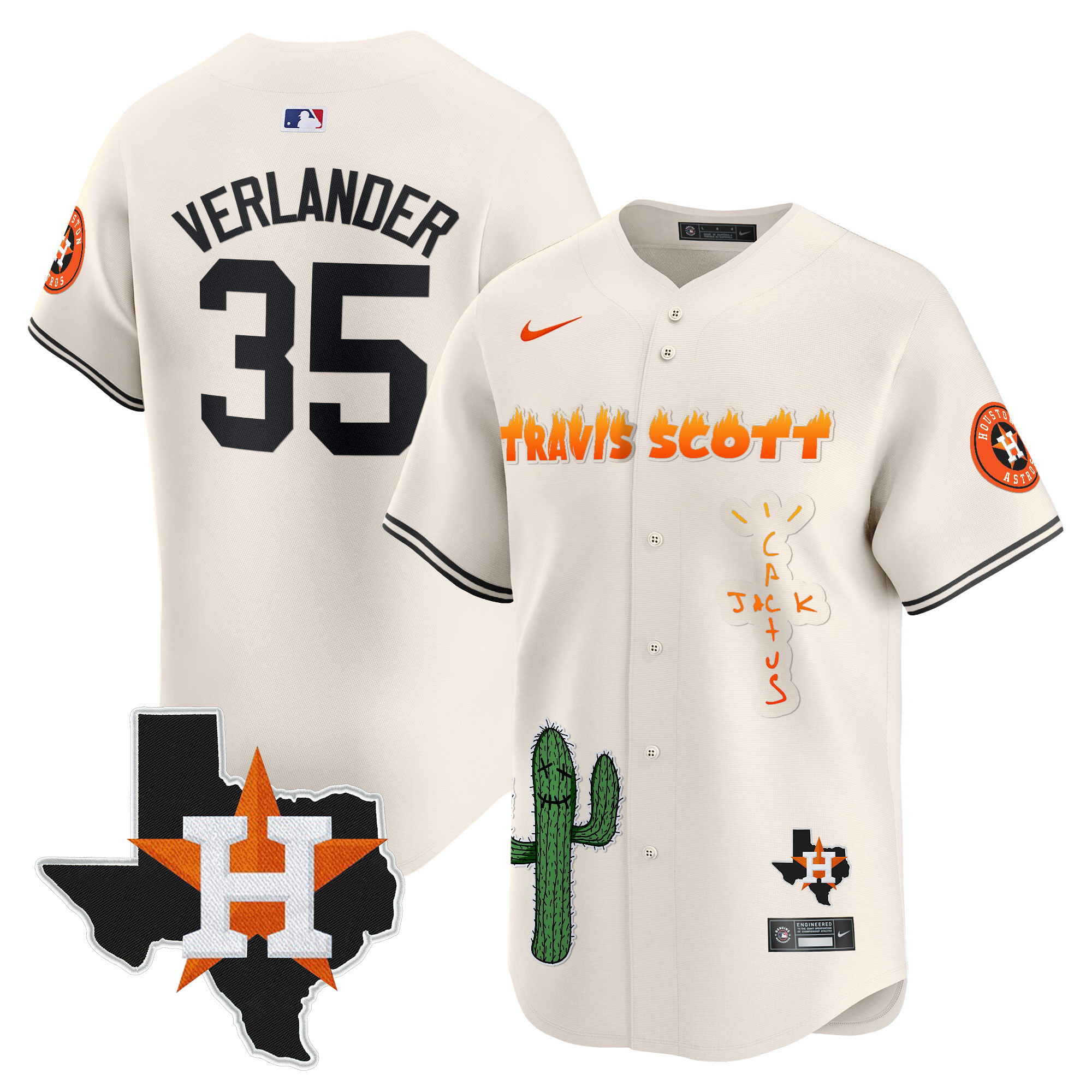 Men's Houston Astros Cactus Jack Patch Vapor Premier Limited Jersey V9 - Stitched - Image 7