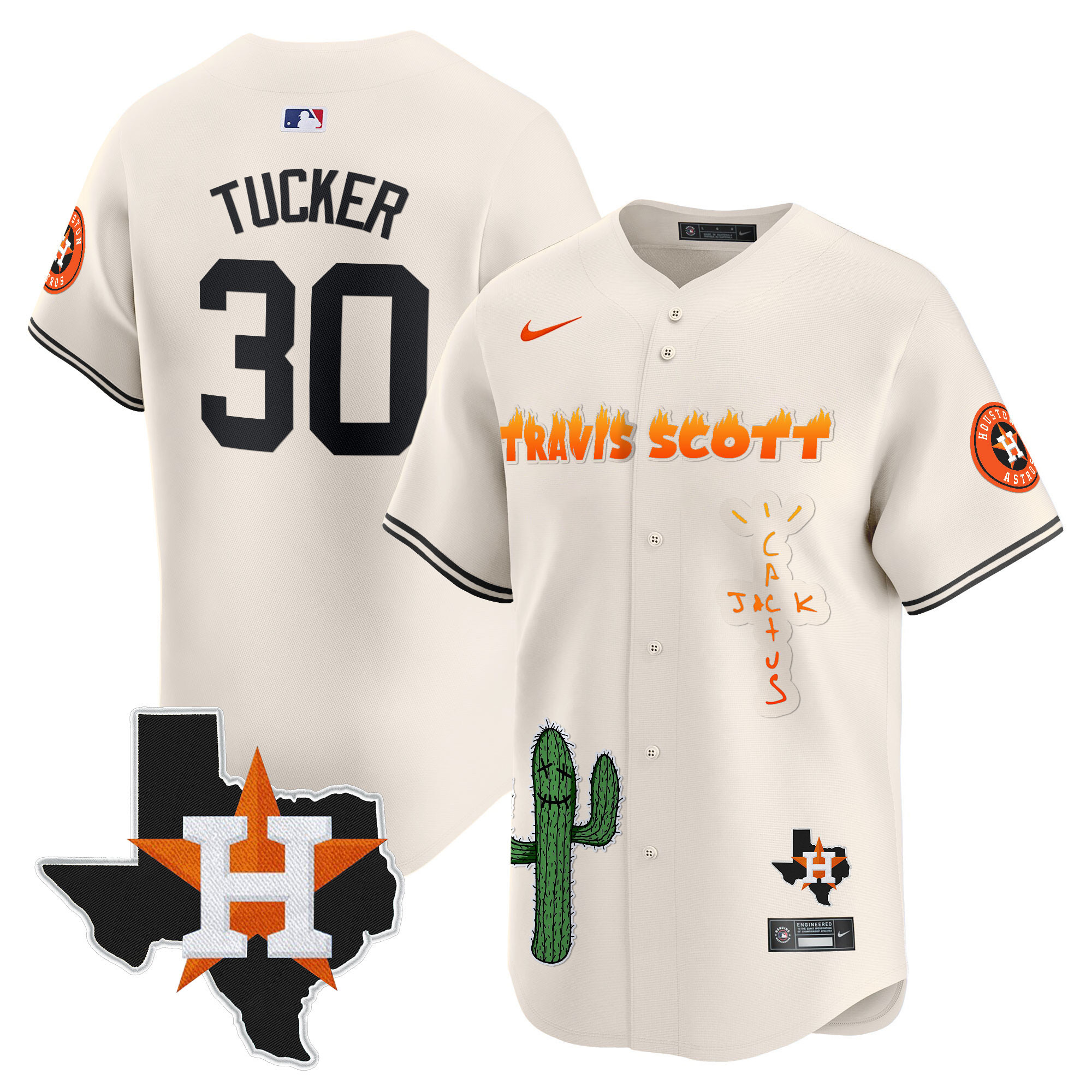 Men's Houston Astros Cactus Jack Patch Vapor Premier Limited Jersey V9 - Stitched - Image 8