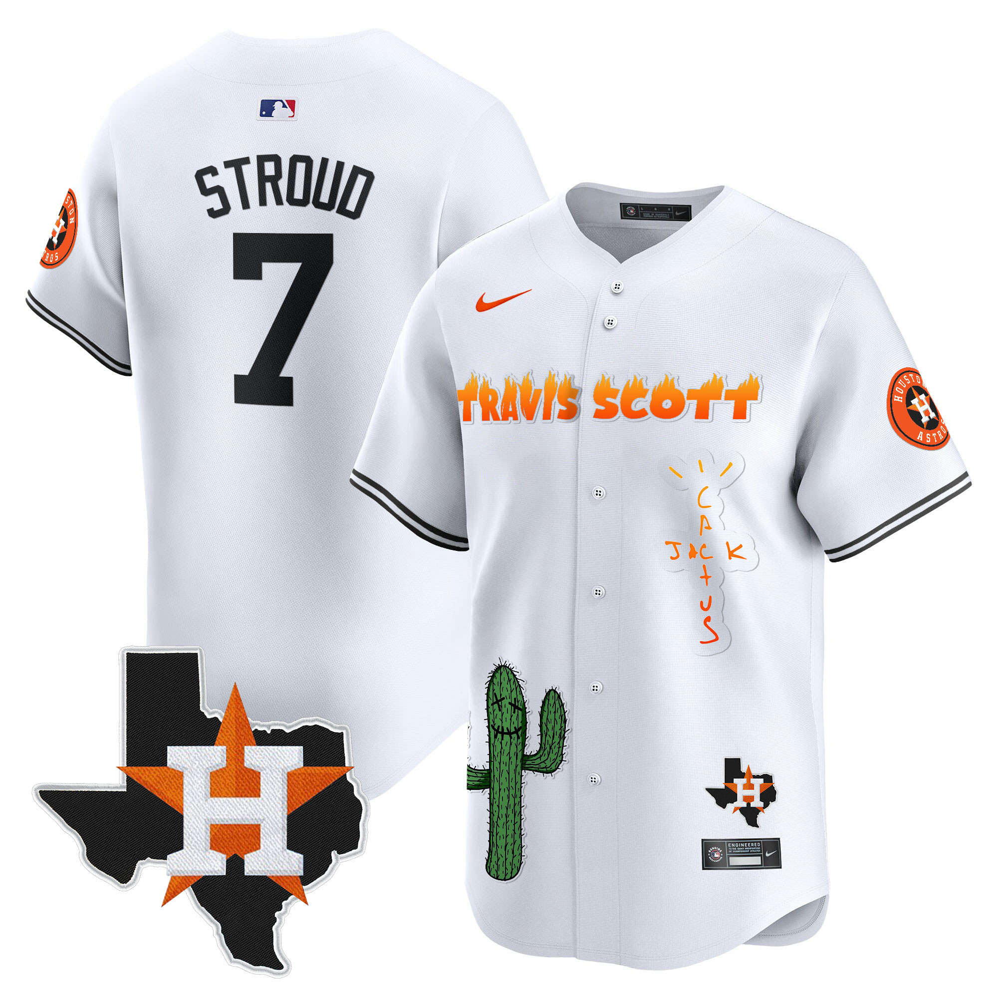 Men's Houston Astros Cactus Jack Patch Vapor Premier Limited Jersey V9 - Stitched - Image 10