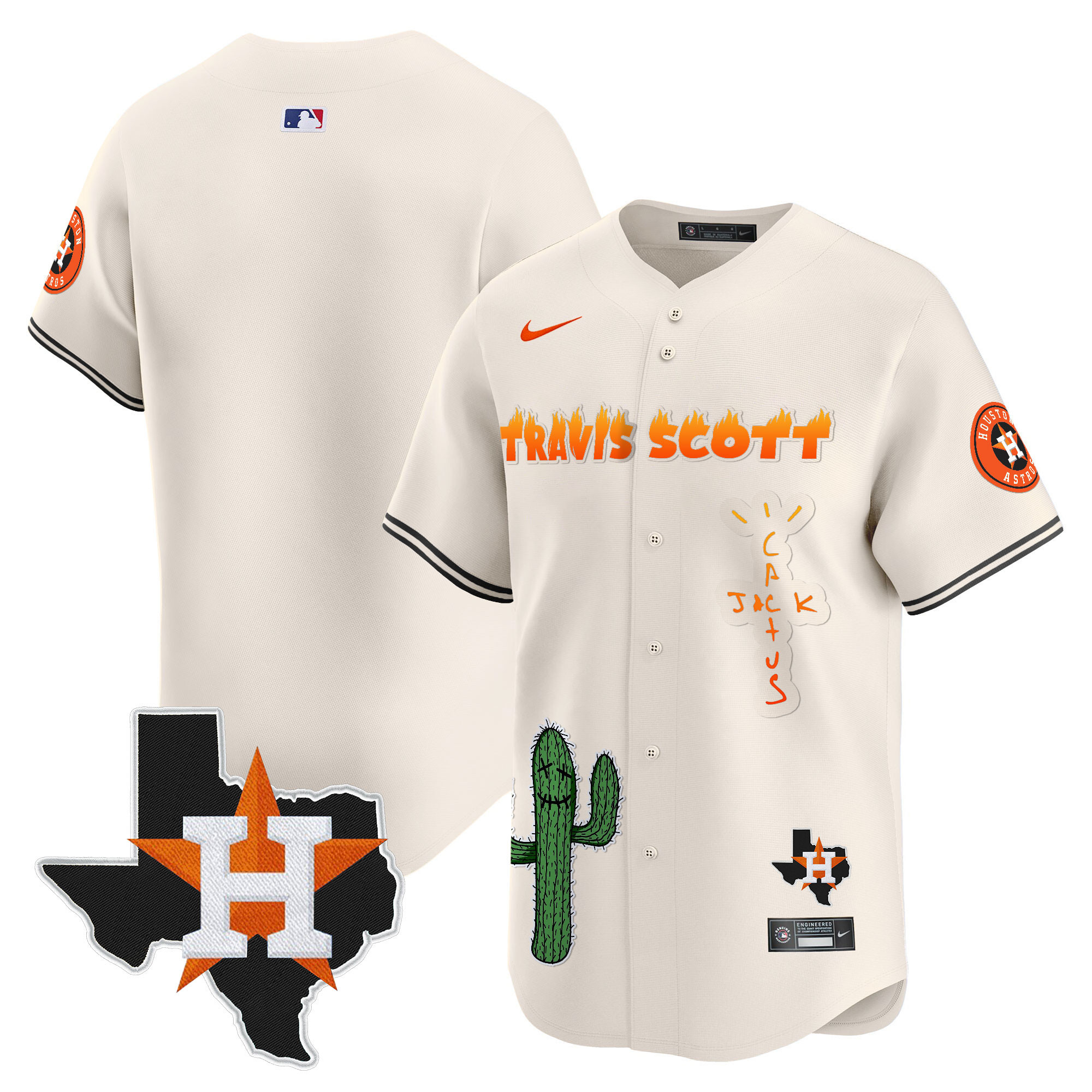 Men's Houston Astros Cactus Jack Patch Vapor Premier Limited Jersey V9 - Stitched - Image 9