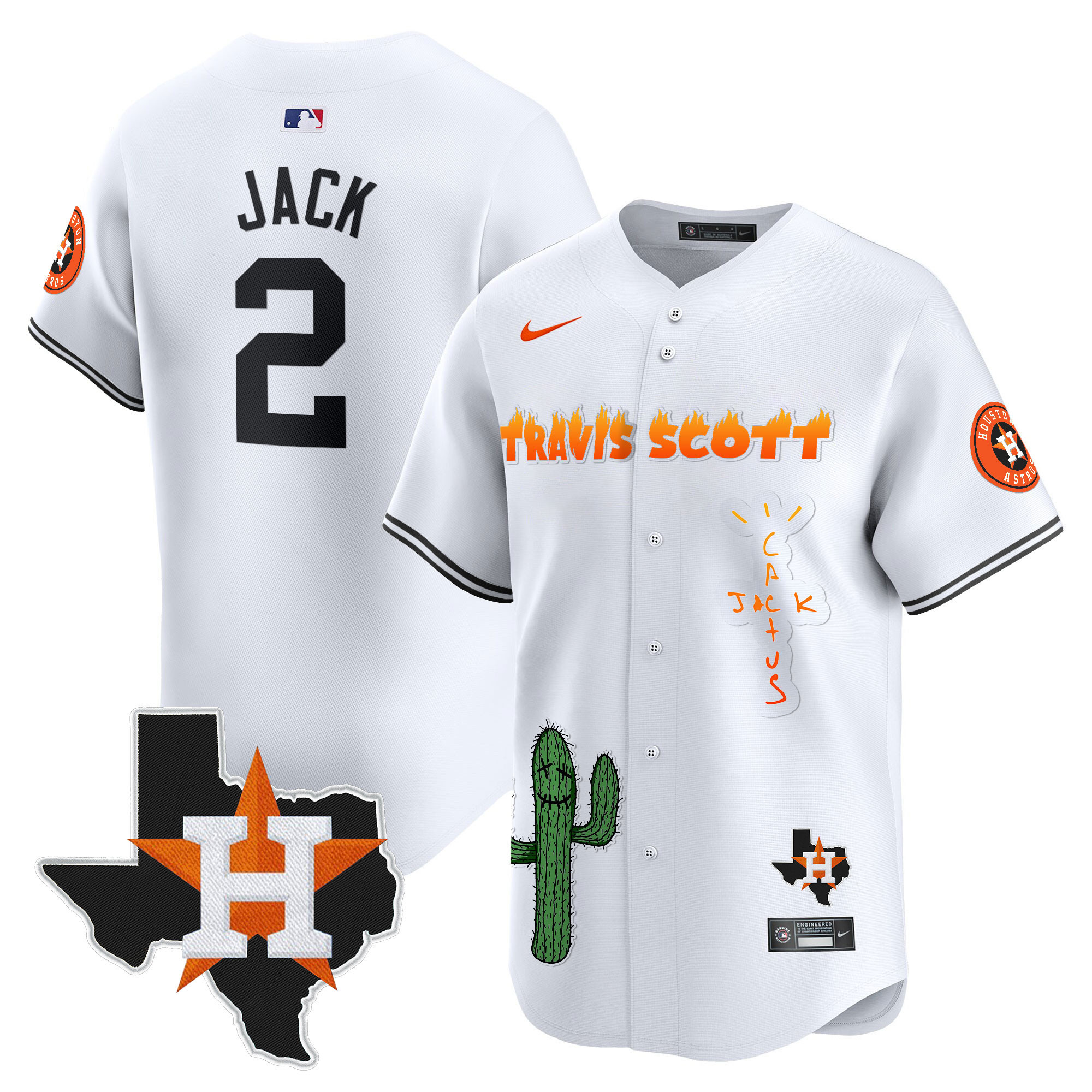 Men's Houston Astros Cactus Jack Patch Vapor Premier Limited Jersey V9 - Stitched - Image 11