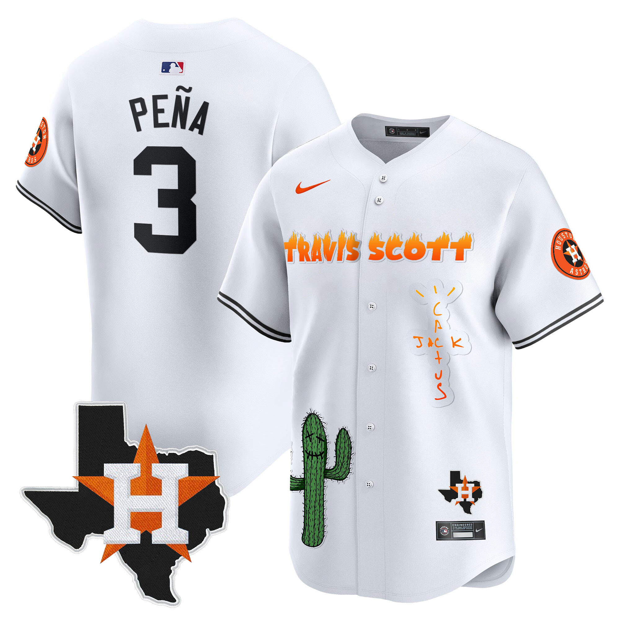 Men's Houston Astros Cactus Jack Patch Vapor Premier Limited Jersey V9 - Stitched - Image 12
