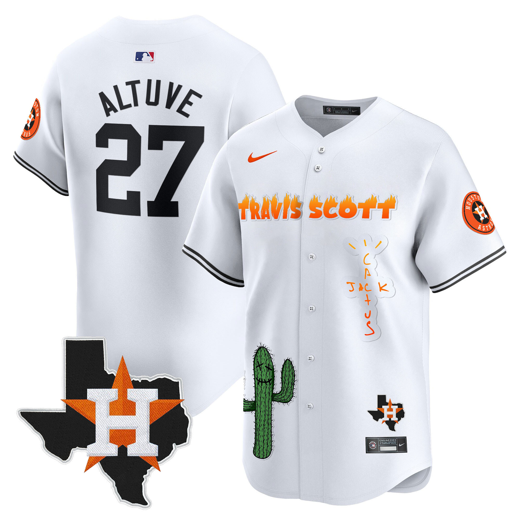 Men's Houston Astros Cactus Jack Patch Vapor Premier Limited Jersey V9 - Stitched - Image 14