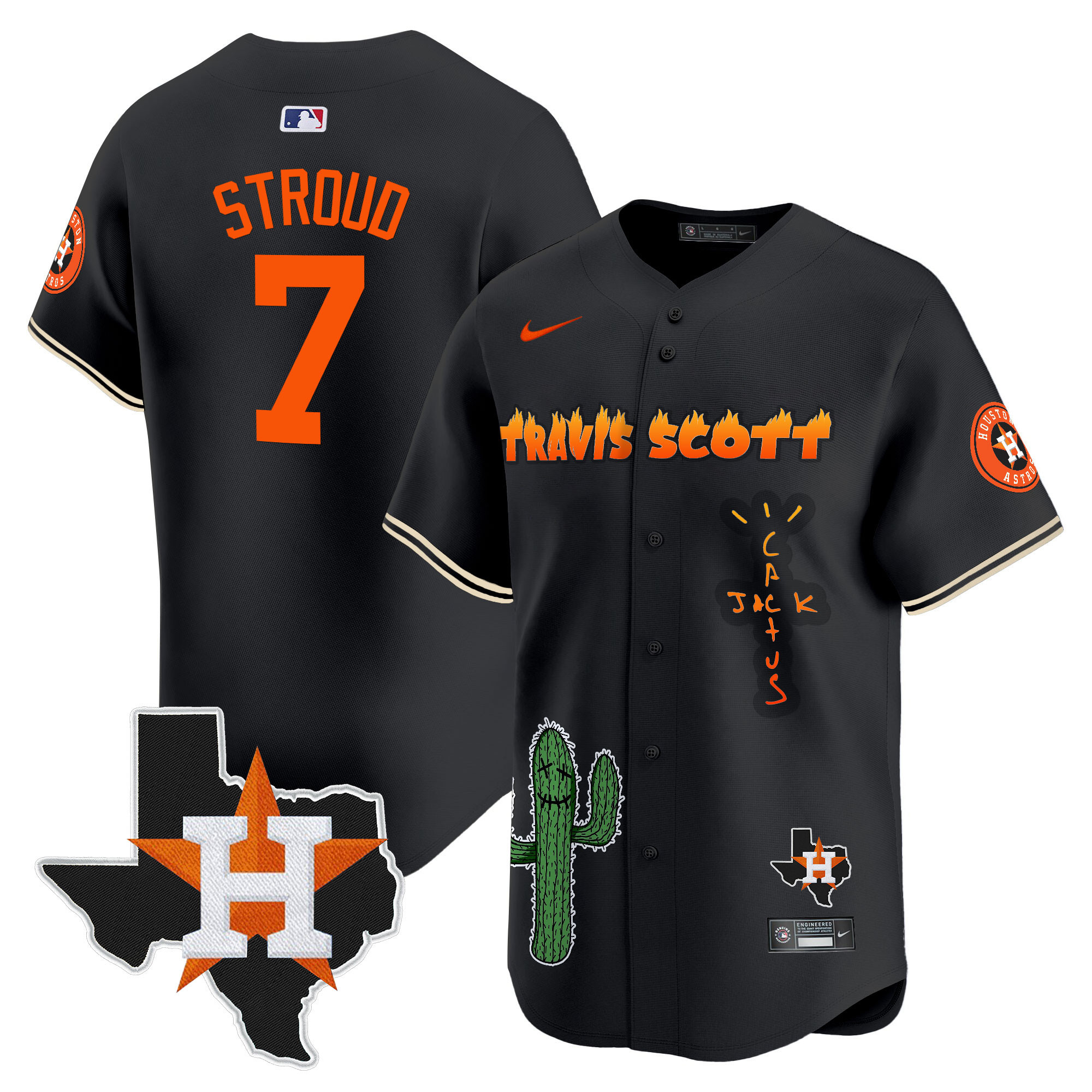 Men's Houston Astros Cactus Jack Patch Vapor Premier Limited Jersey V9 - Stitched - Image 19