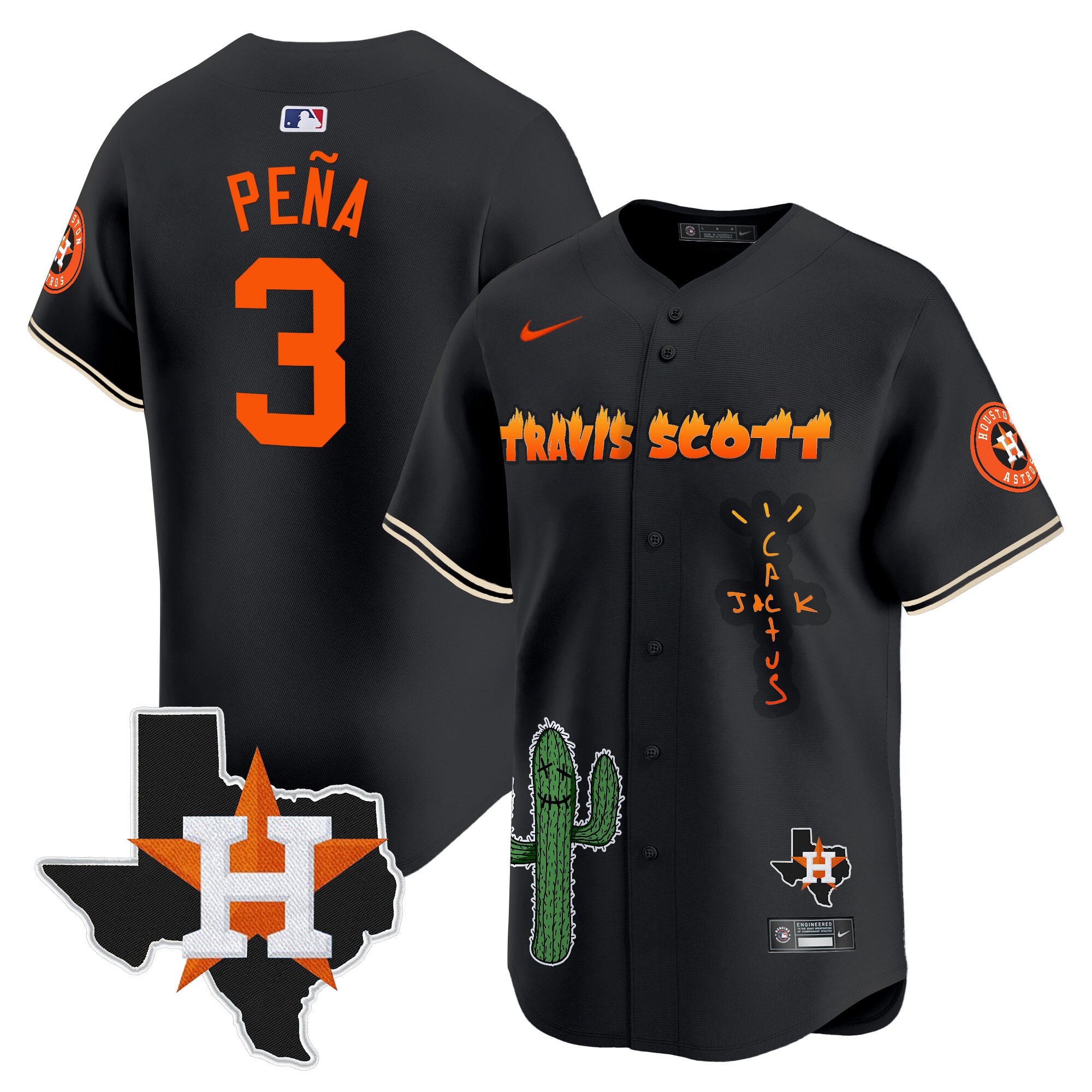 Men's Houston Astros Cactus Jack Patch Vapor Premier Limited Jersey V9 - Stitched - Image 21
