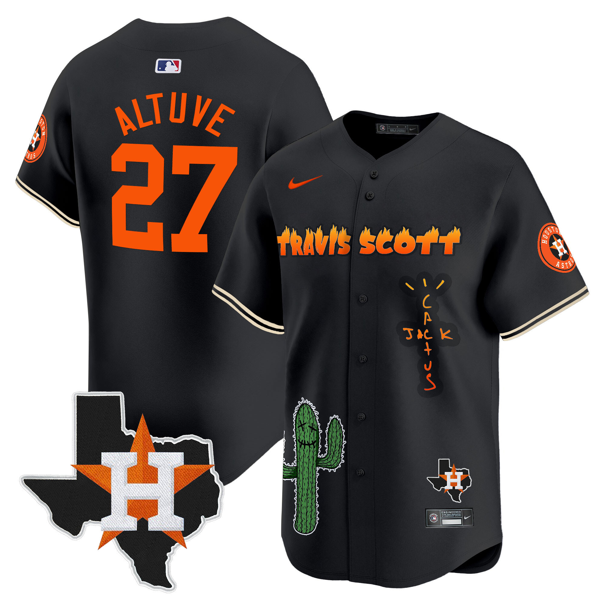Men's Houston Astros Cactus Jack Patch Vapor Premier Limited Jersey V9 - Stitched - Image 23