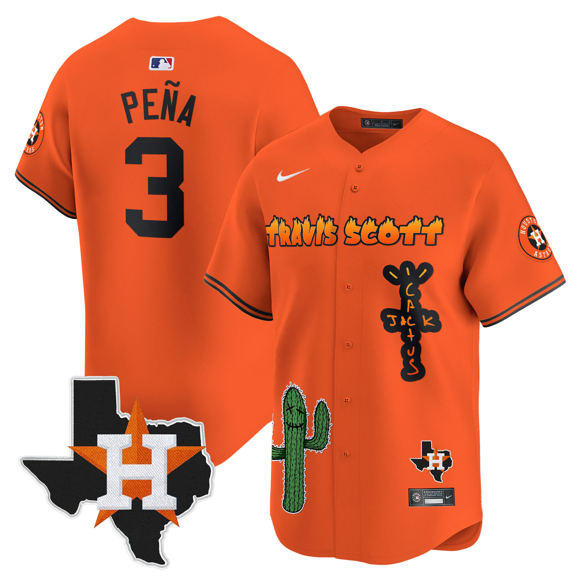 Men's Houston Astros Cactus Jack Patch Vapor Premier Limited Jersey V9 - Stitched - Image 30
