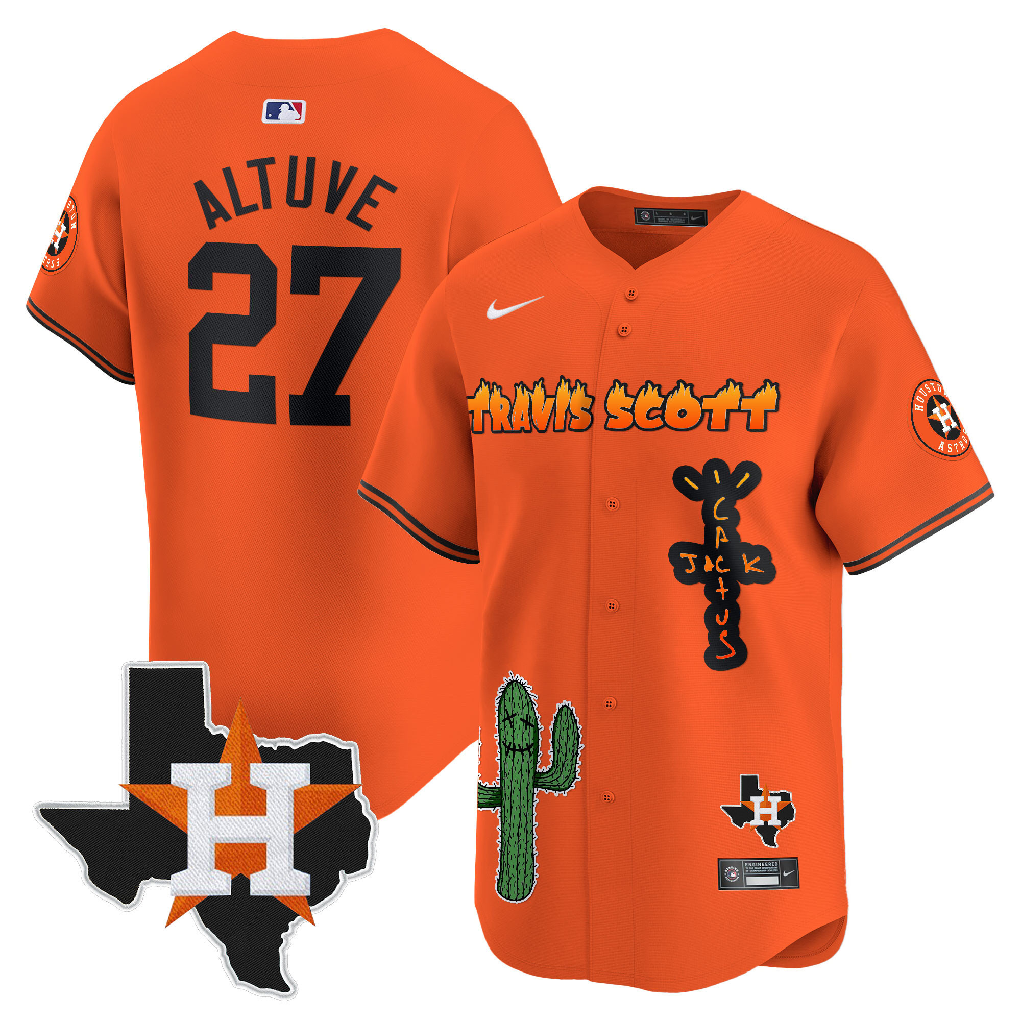 Men's Houston Astros Cactus Jack Patch Vapor Premier Limited Jersey V9 - Stitched - Image 32